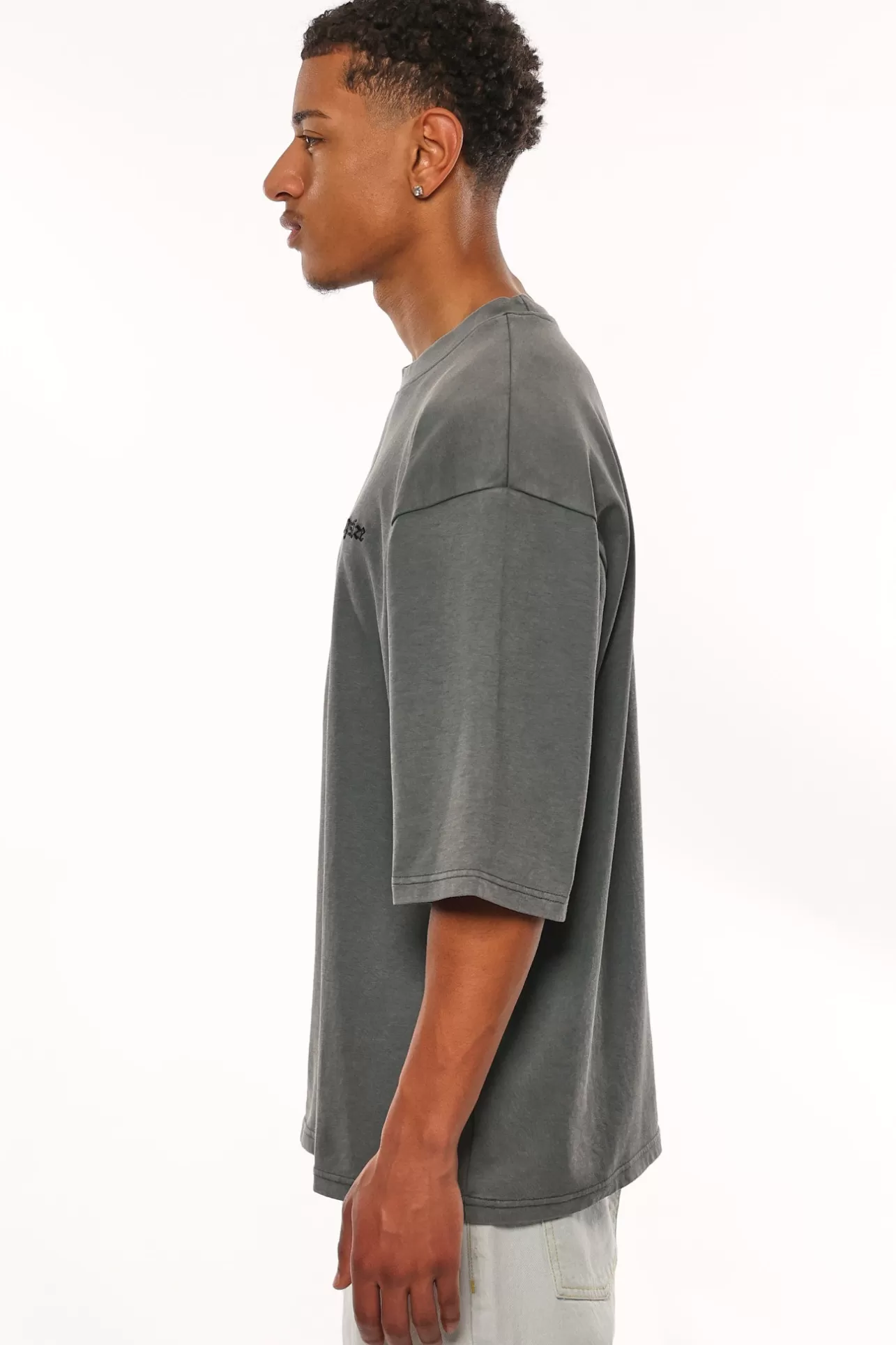 Dropsize HEAVY OVERSIZE SILK EMBO T-SHIRT WASHED GREY* T Shirt