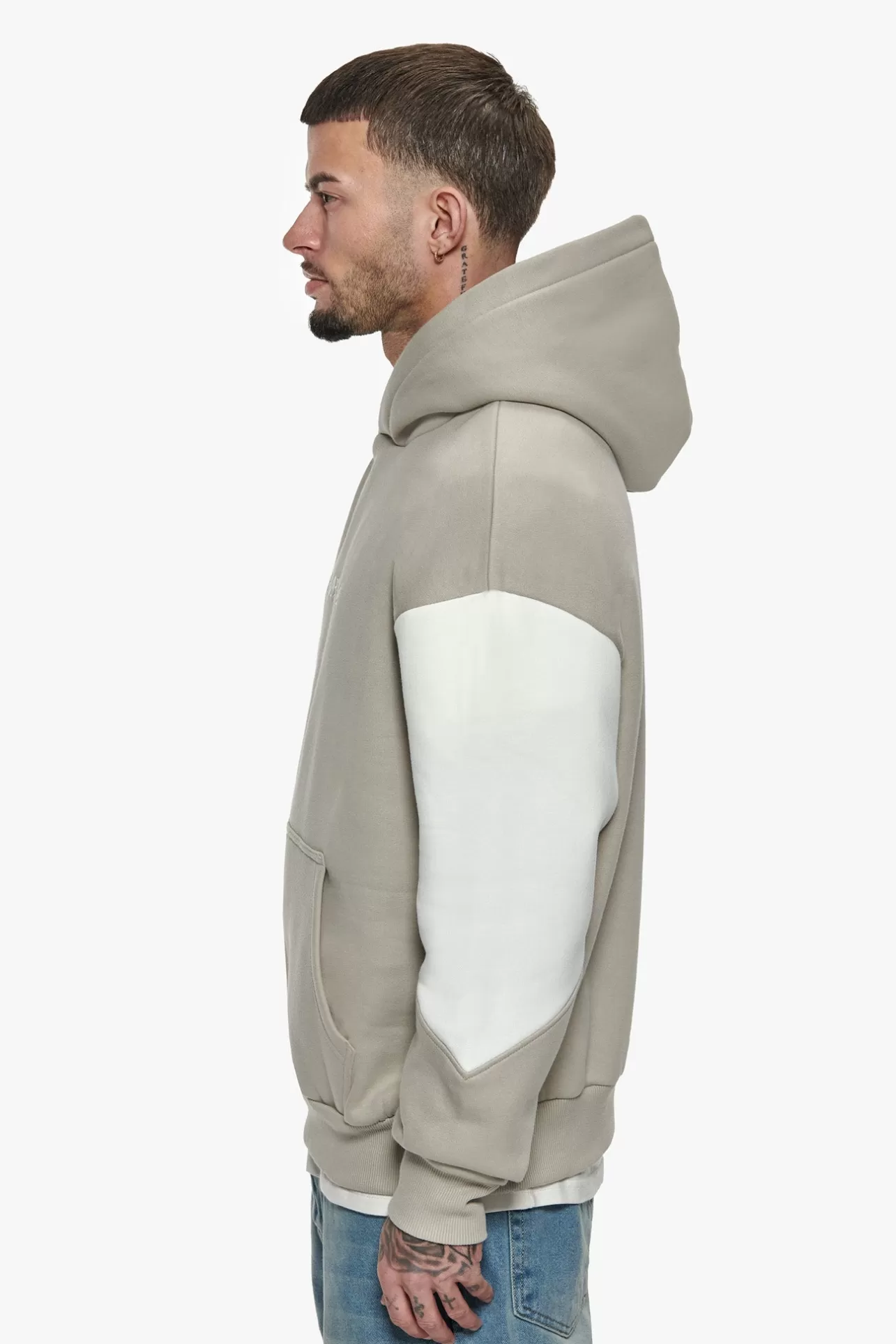 Dropsize HEAVY OVERSIZE SPLIT COLOUR V2 HOODIE STONE* Hoodie