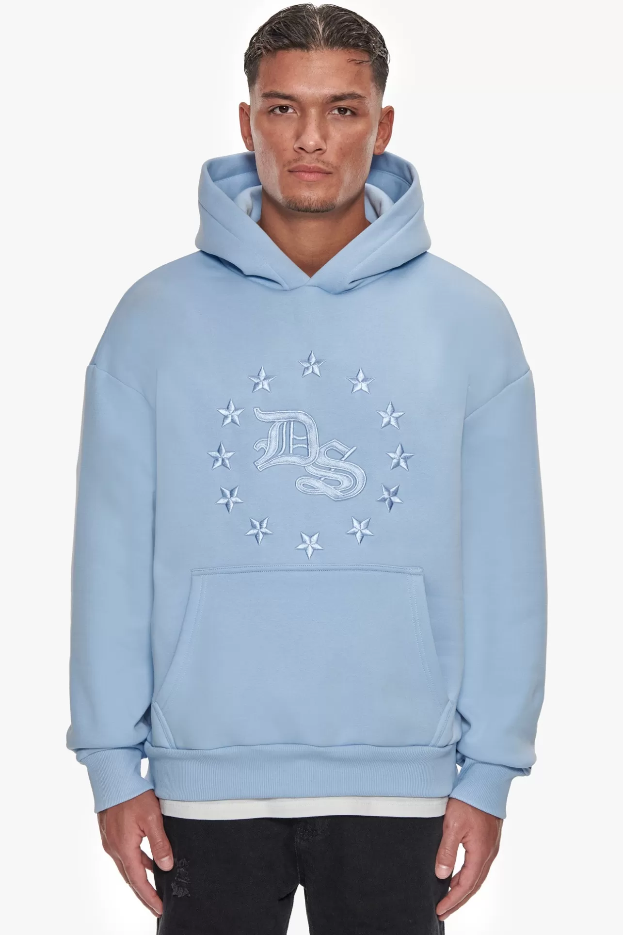 Dropsize HEAVY OVERSIZE STAR CIRCLE HOODIE BABY BLUE* Hoodie