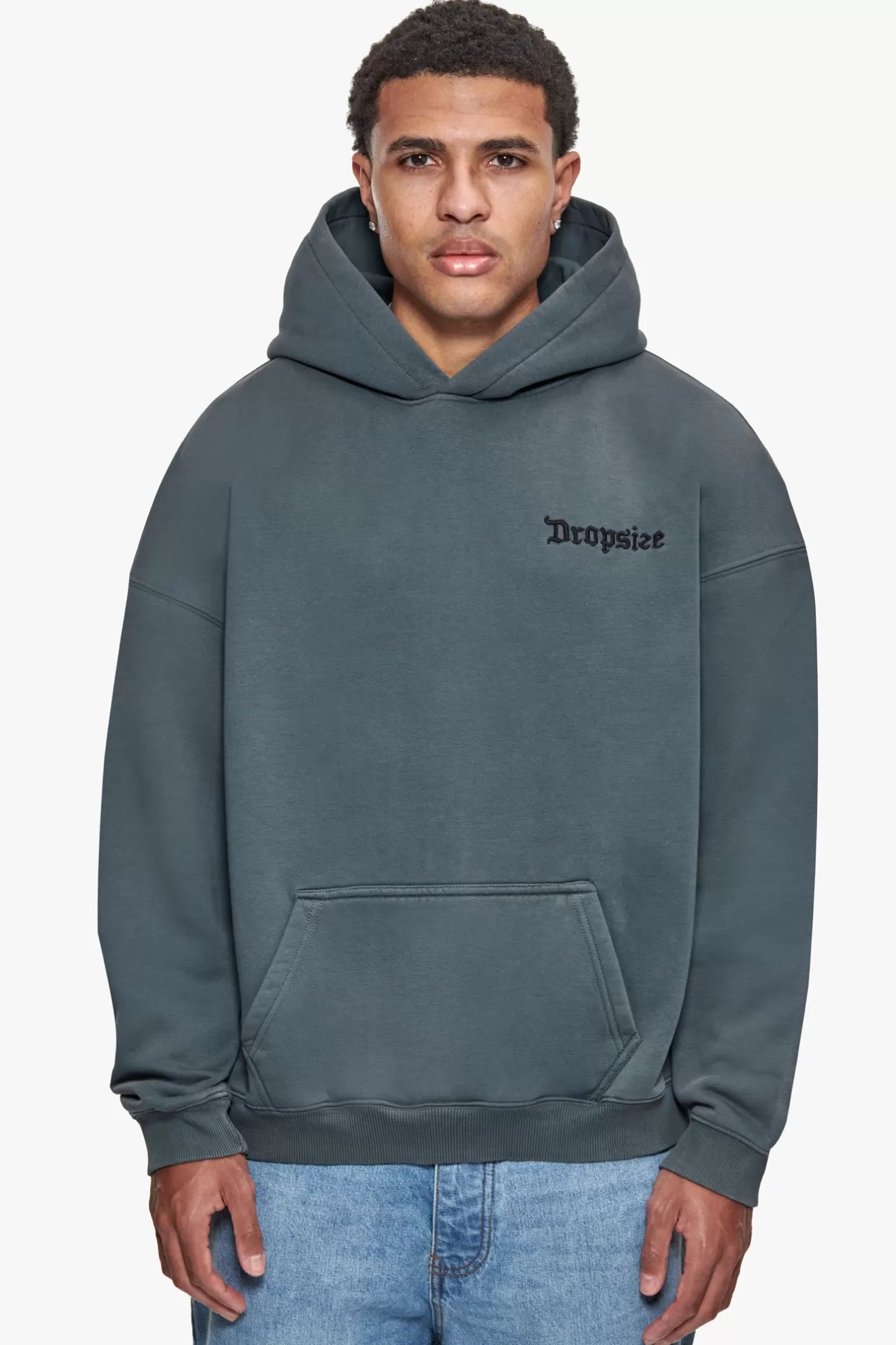 Dropsize HEAVY OVERSIZE STONE GREY EMBO HOODIE* Hoodie