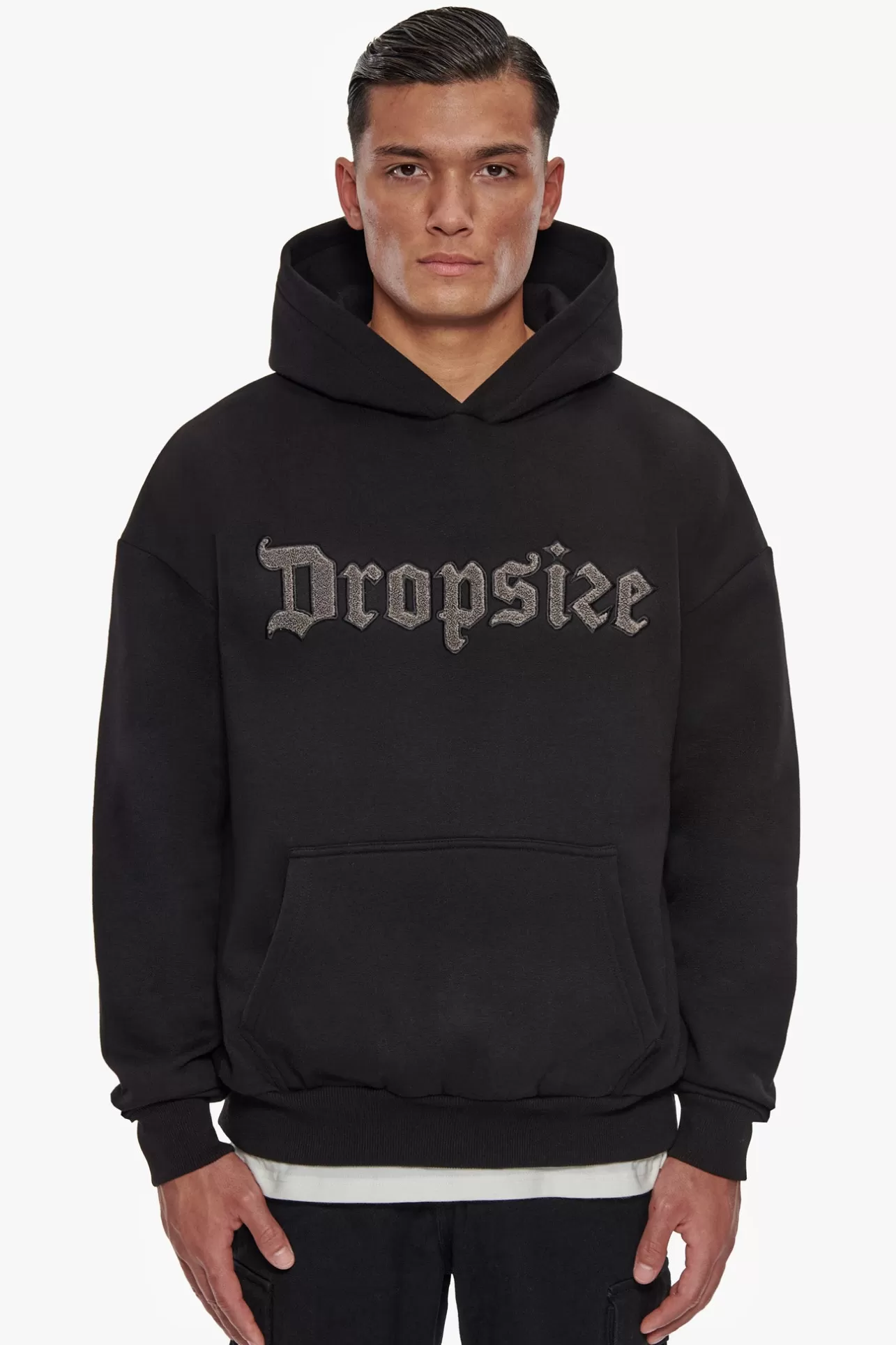 Dropsize HEAVY OVERSIZE TERRY EMBO HOODIE BLACK* Hoodie
