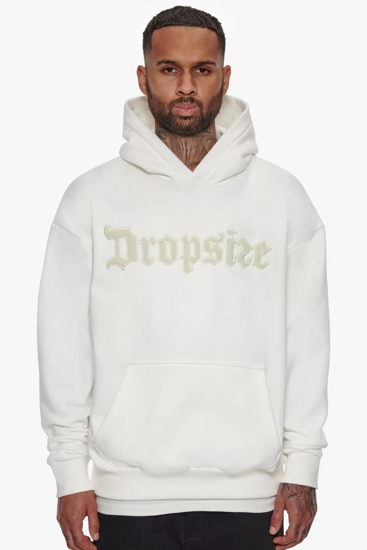 Dropsize HEAVY OVERSIZE TERRY EMBO HOODIE CREAM* Hoodie