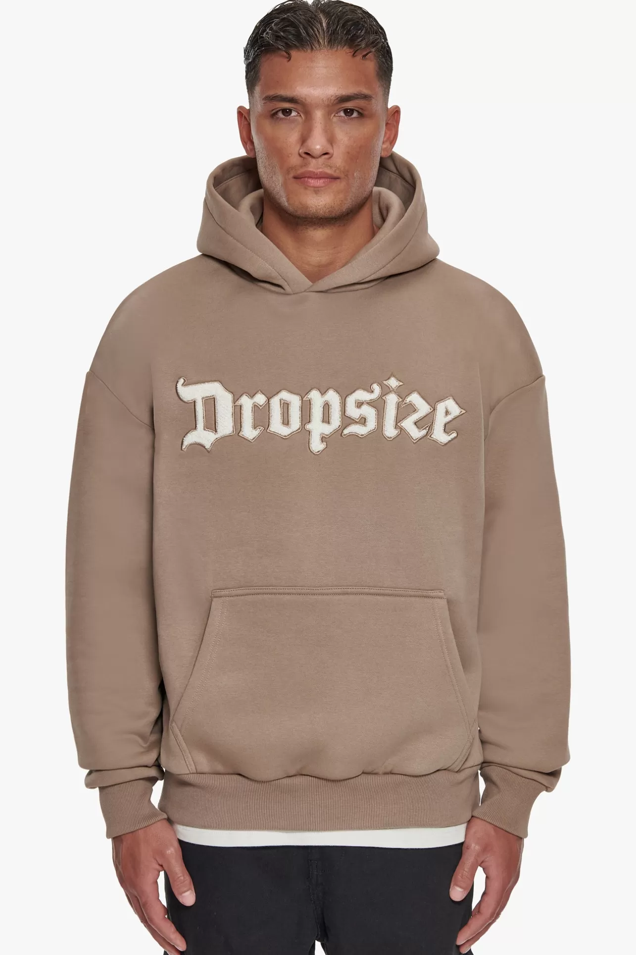 Dropsize HEAVY OVERSIZE TERRY EMBO HOODIE SILVER MINK* Hoodie