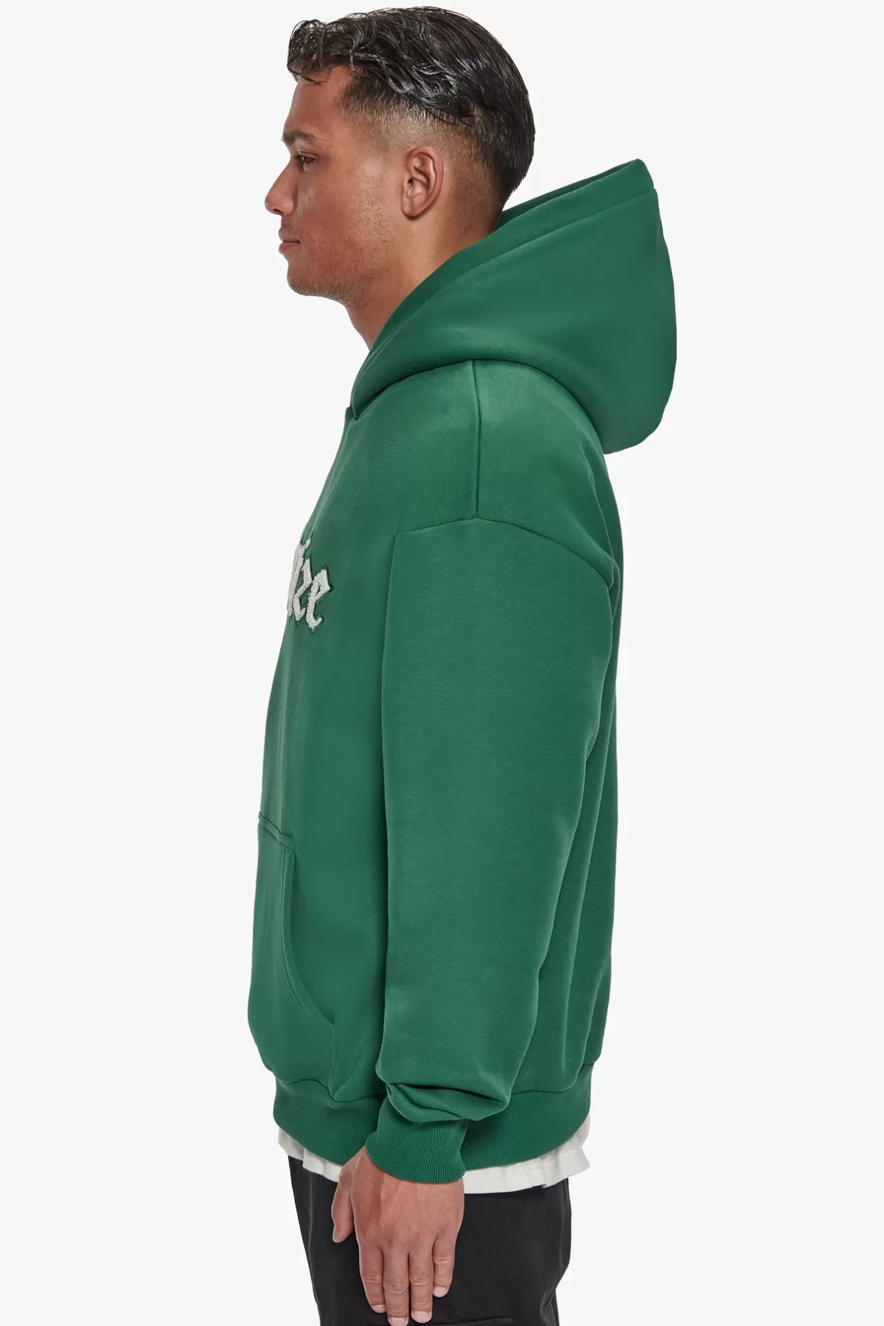Dropsize HEAVY OVERSIZE TERRY EMBO HOODIE WASHED GREEN / CREAM* Hoodie