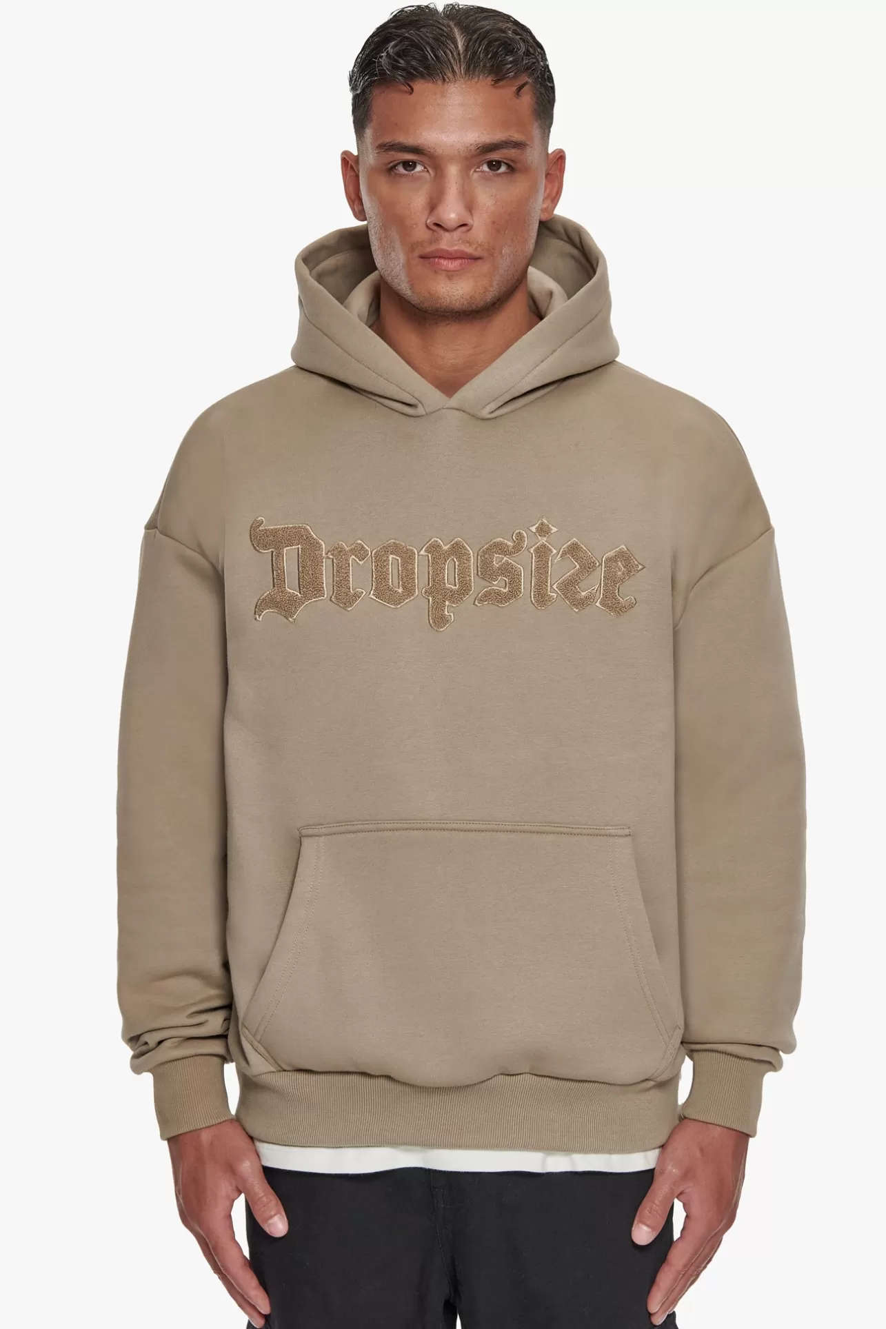 Dropsize HEAVY OVERSIZE TERRY EMBO HOODIE WEATHERED TEAK* Hoodie