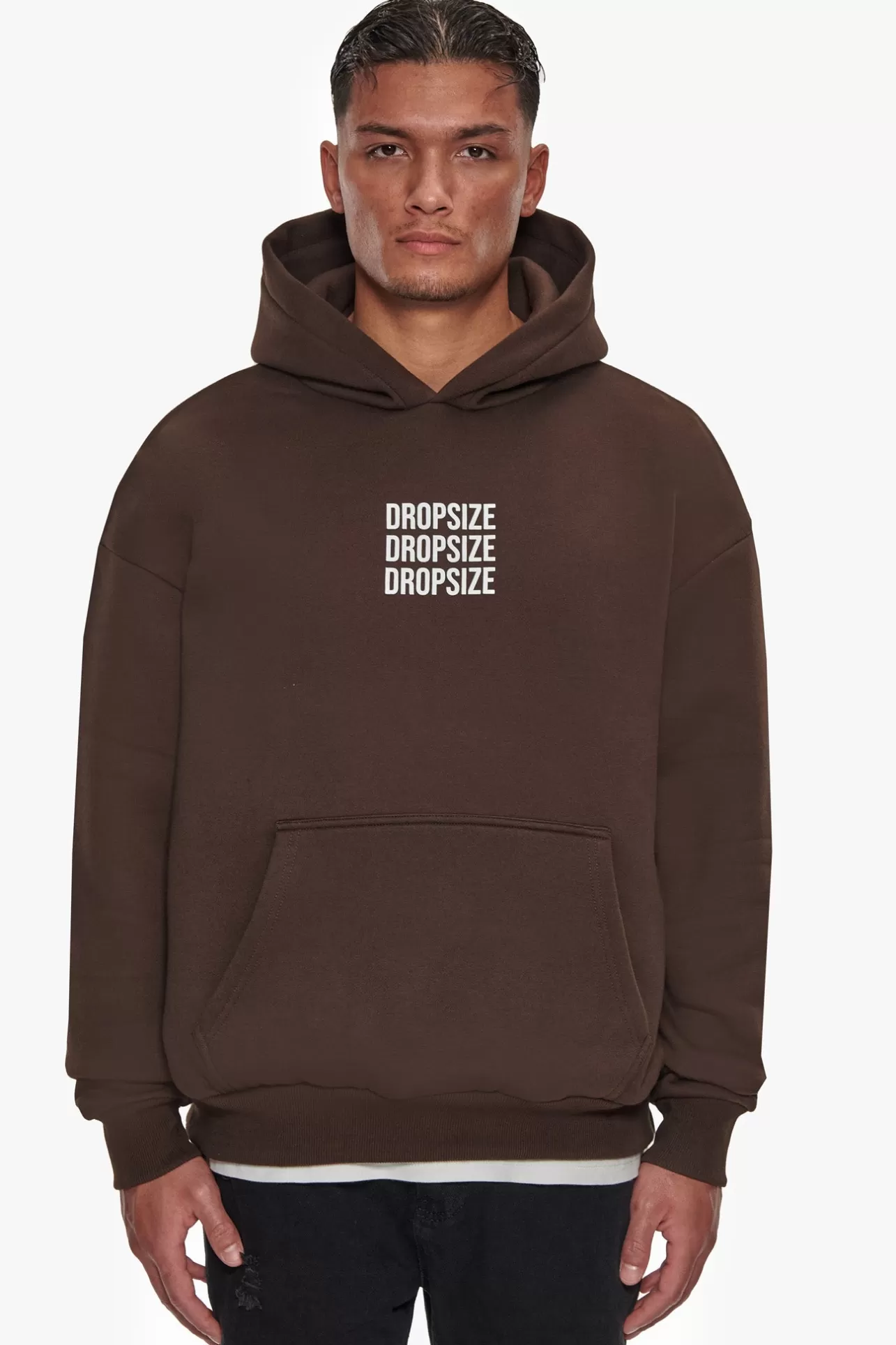 Dropsize HEAVY OVERSIZE TRIPLE LOGO HOODIE CHOCOLATE BROWN* Hoodie