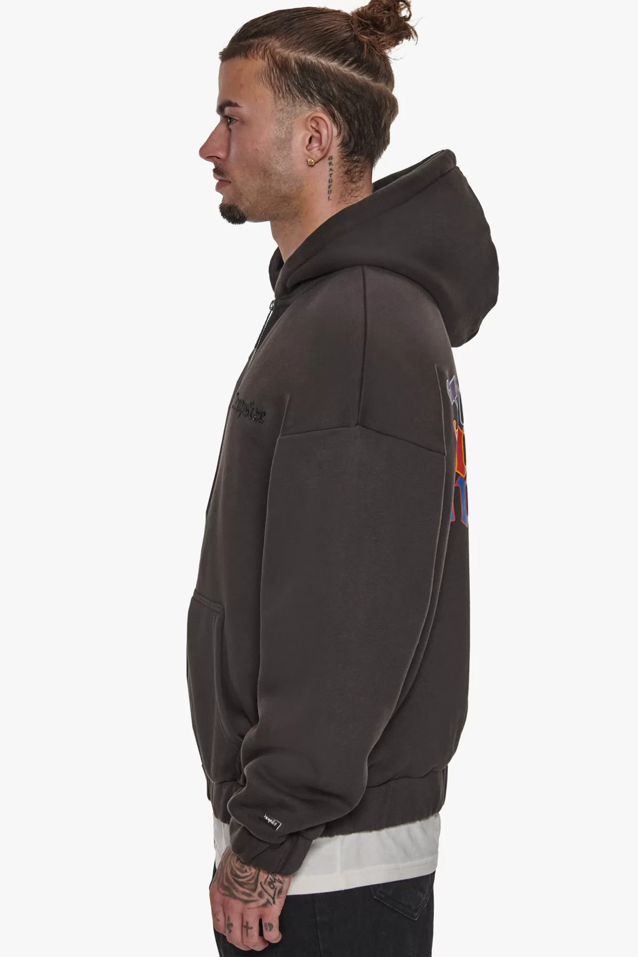 Dropsize HEAVY OVERSIZE TRIPLE LOGO ZIP-HOODIE WASHED BLACK* Zips
