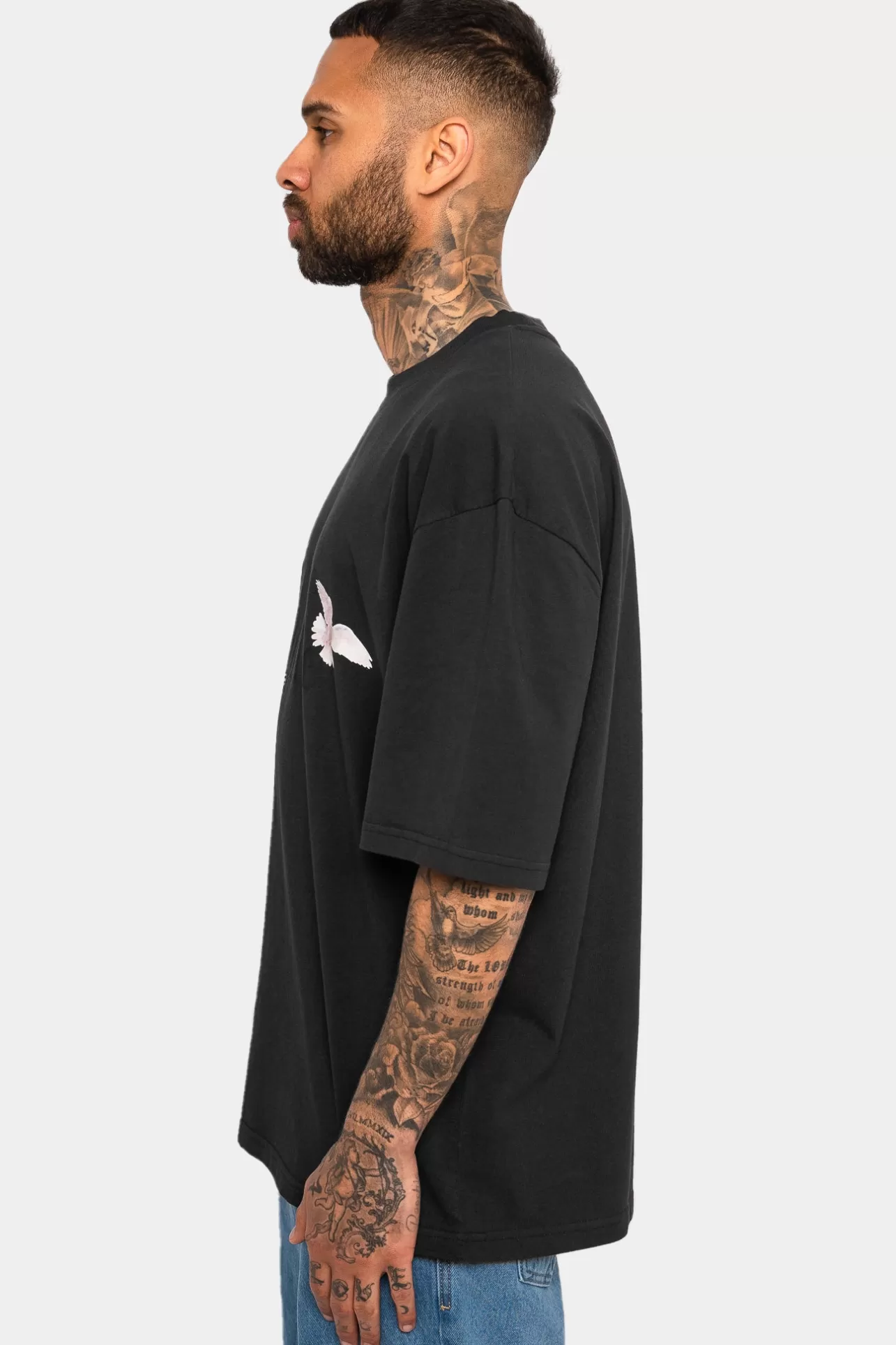 Dropsize HEAVY OVERSIZE WHITE DOVES T-SHIRT WASHED BLACK* T Shirt