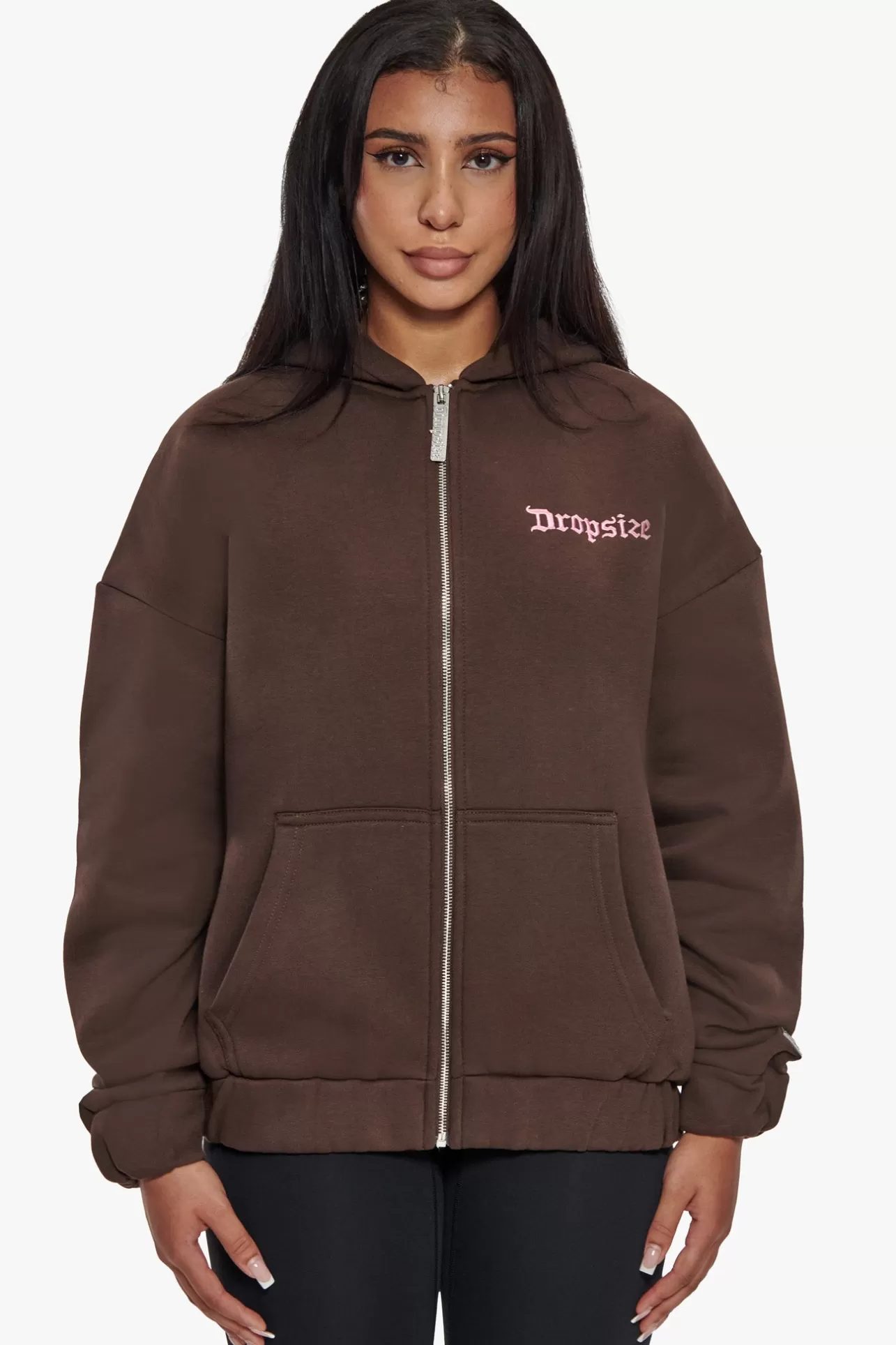 Dropsize HEAVY OVERSIZE ZIP HOODIE CHOCOLATE / PINK*Women Women