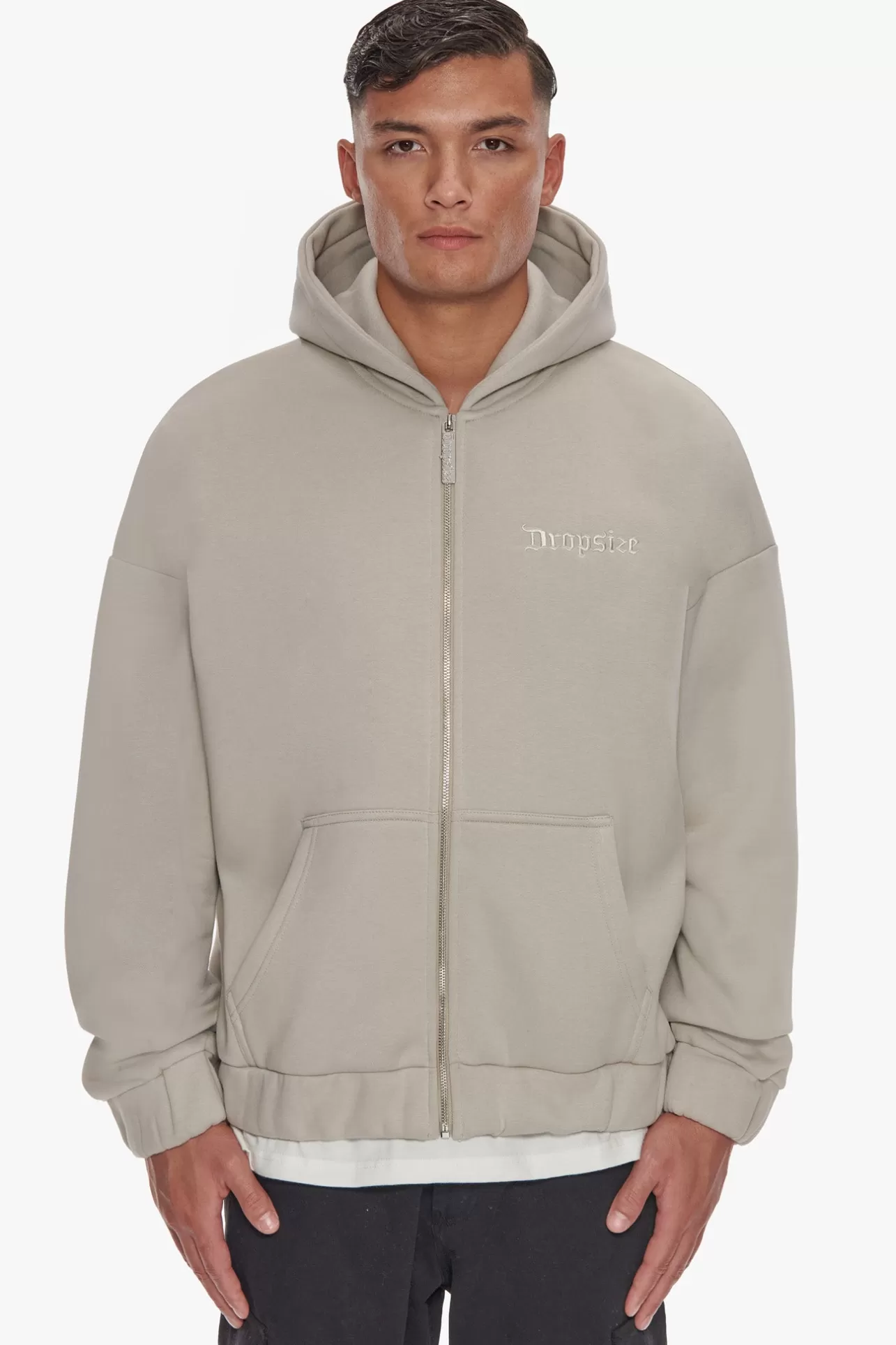 Dropsize HEAVY OVERSIZE ZIP HOODIE PUMICE STONE* Zips