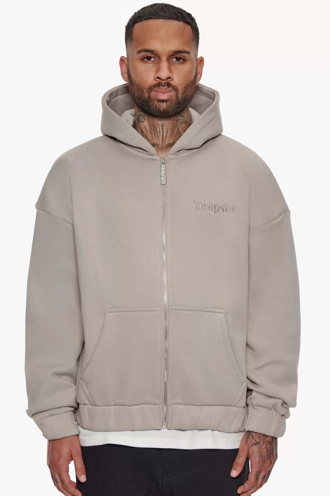 Dropsize HEAVY OVERSIZE ZIP HOODIE SILVER GREY* Zips