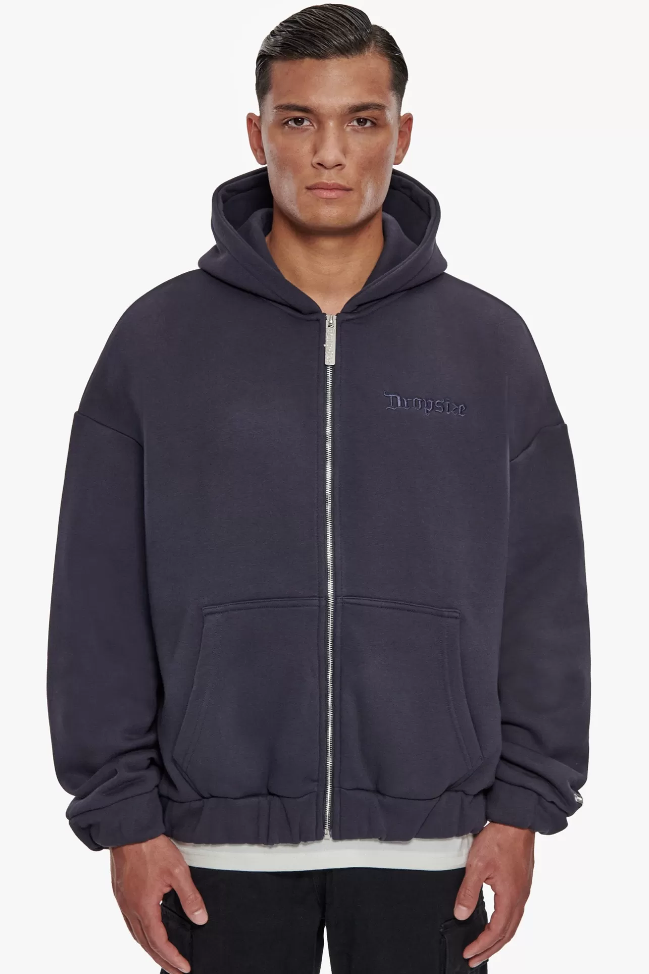 Dropsize HEAVY OVERSIZE ZIP HOODIE WASHED NAVY* Zips