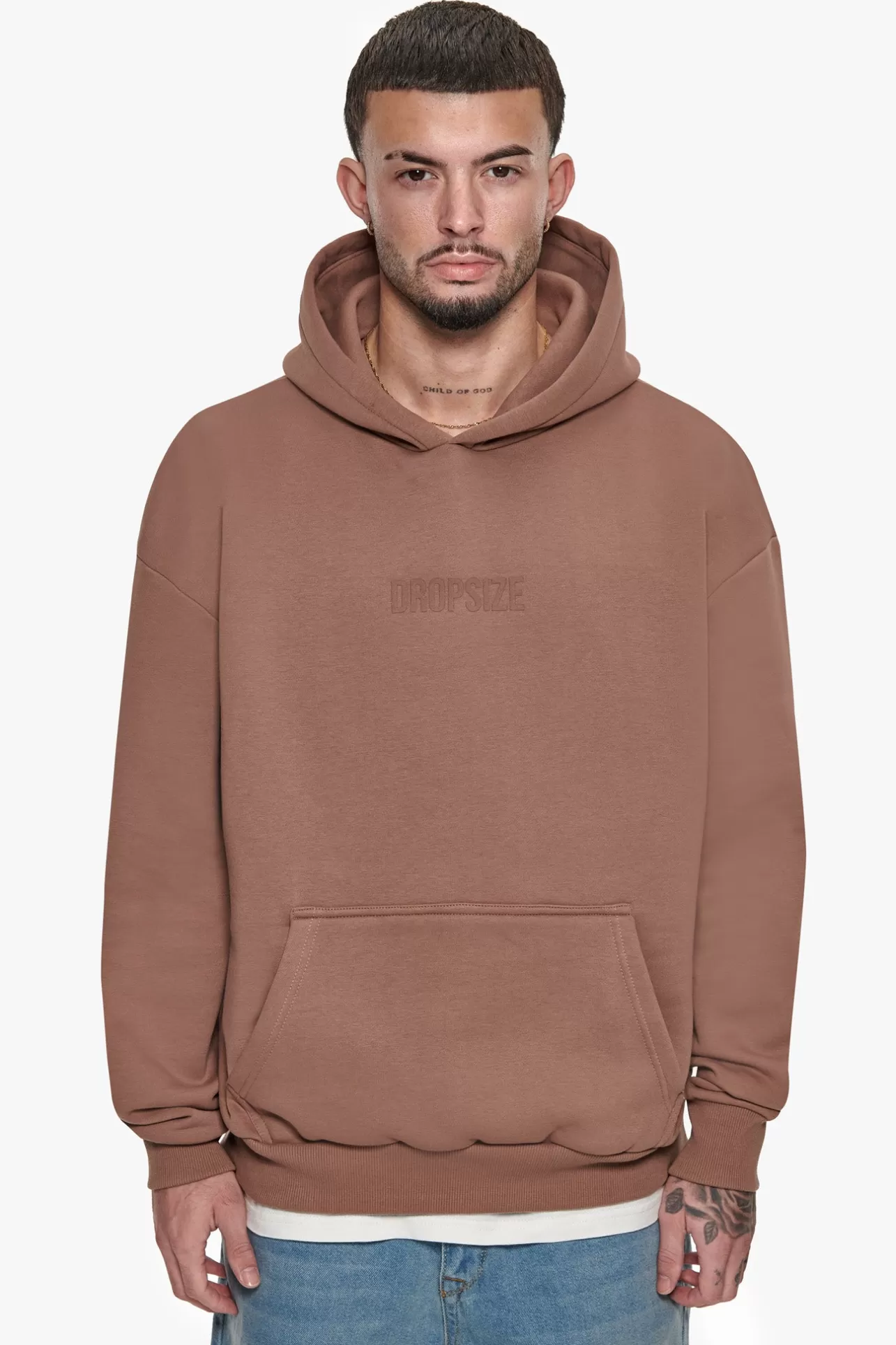 Dropsize HEAVY OVERSIZED CENTER HD HOODIE BROWN* Hoodie