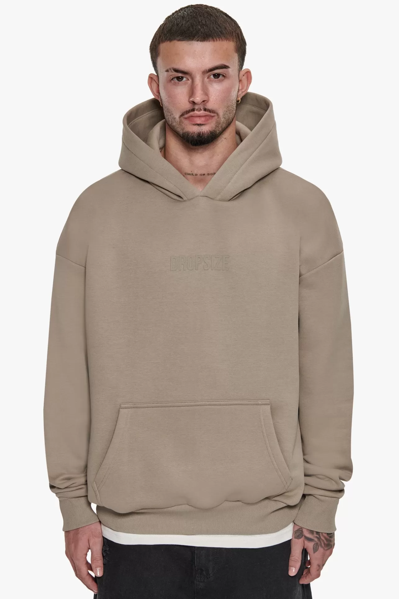 Dropsize HEAVY OVERSIZED CENTER HD HOODIE SIMPLY TAUPE* Hoodie