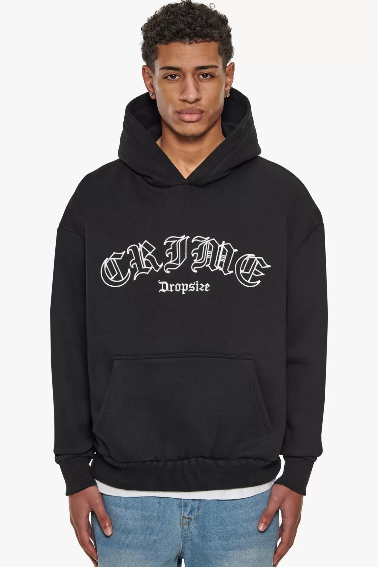 Dropsize HEAVY OVERSIZED CRIME OUTLINE HOODIE BLACK* Hoodie