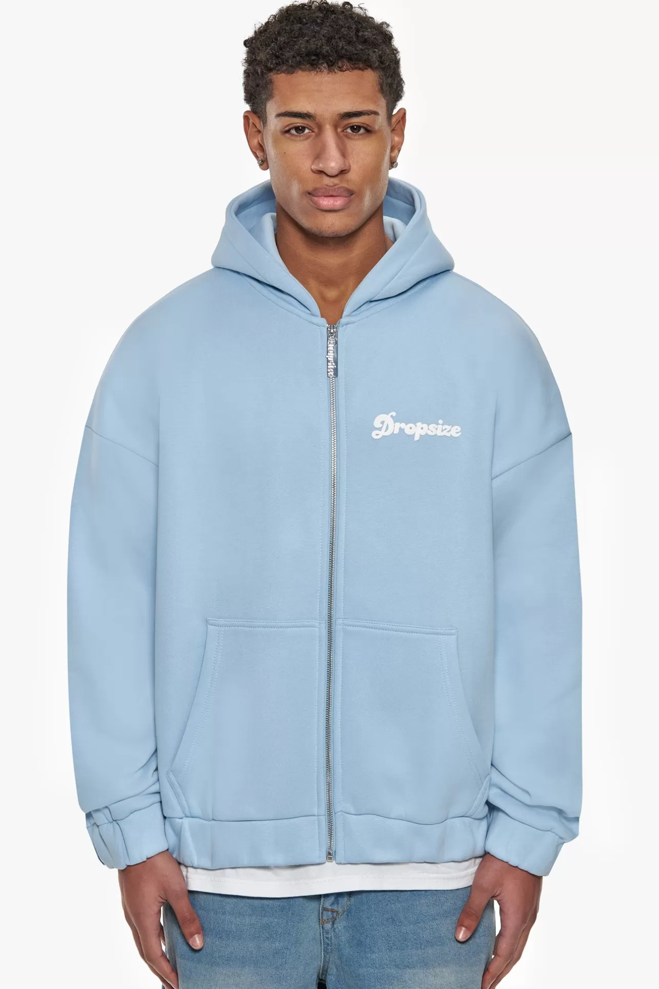 Dropsize HEAVY OVERSIZED DREAM WITHOUT FEAR ZIP HOODIE BABY BLUE* Zips