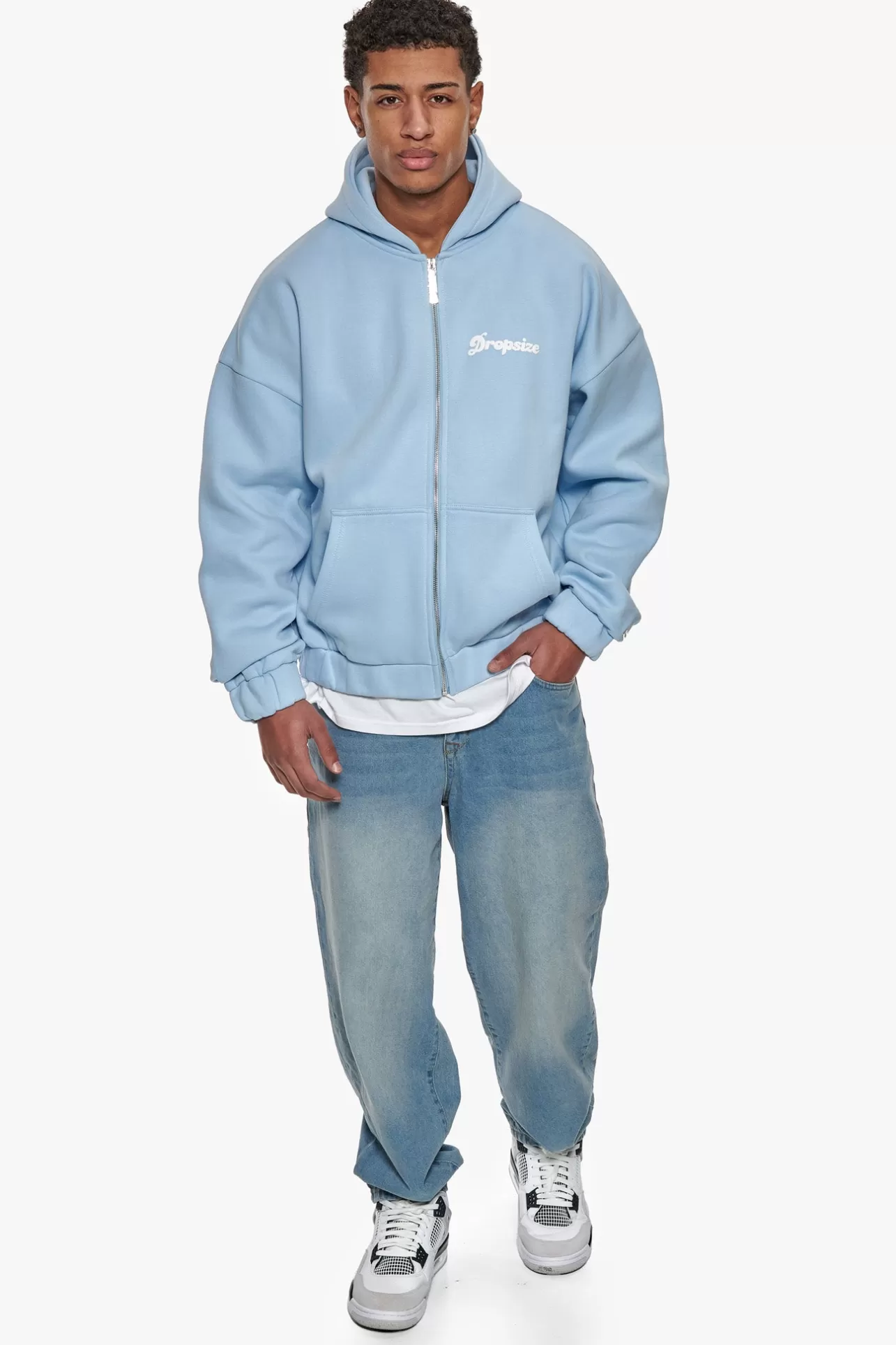 Dropsize HEAVY OVERSIZED DREAM WITHOUT FEAR ZIP HOODIE BABY BLUE* Zips