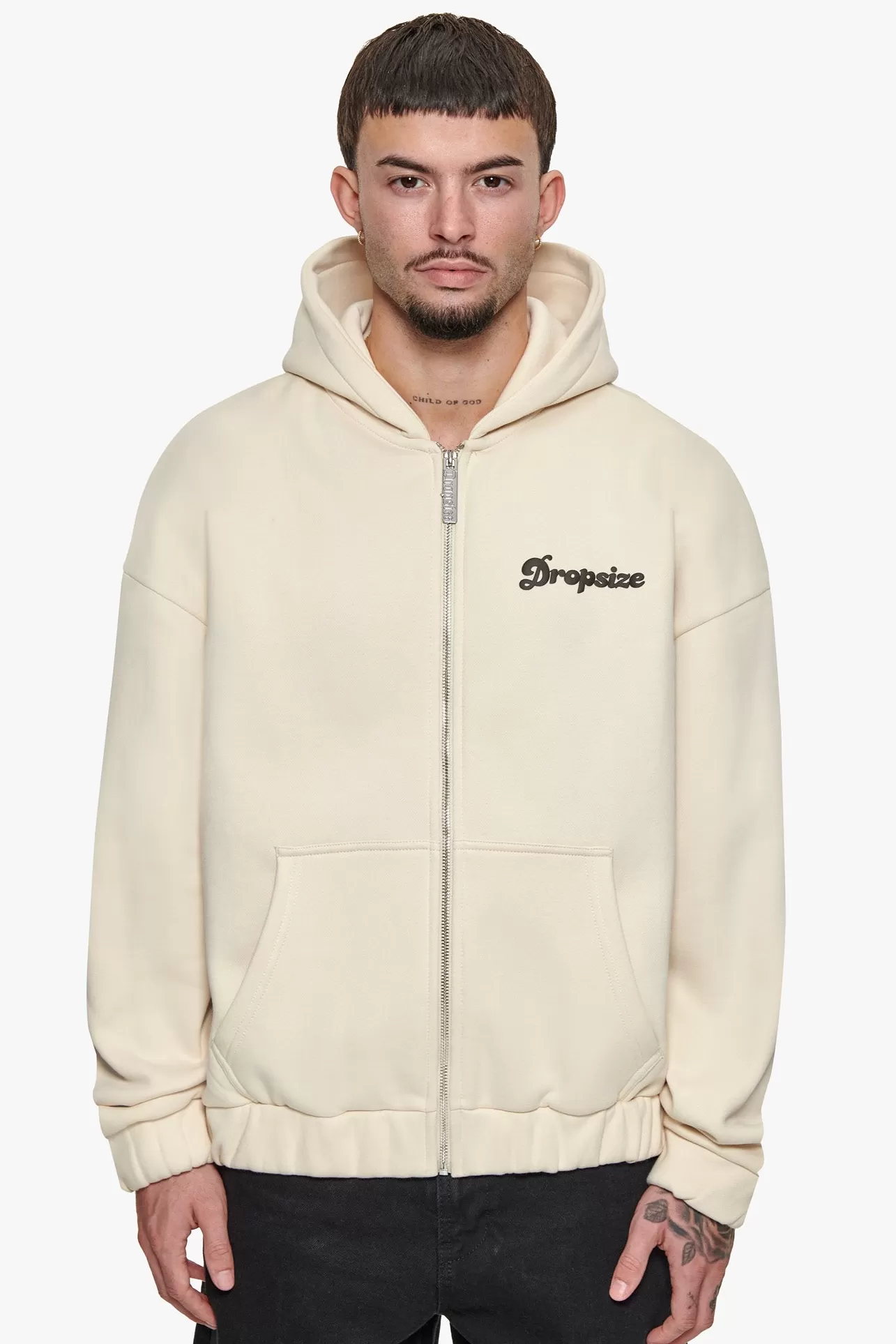 Dropsize HEAVY OVERSIZED DREAM WITHOUT FEAR ZIP HOODIE COCONUT MILK* Zips