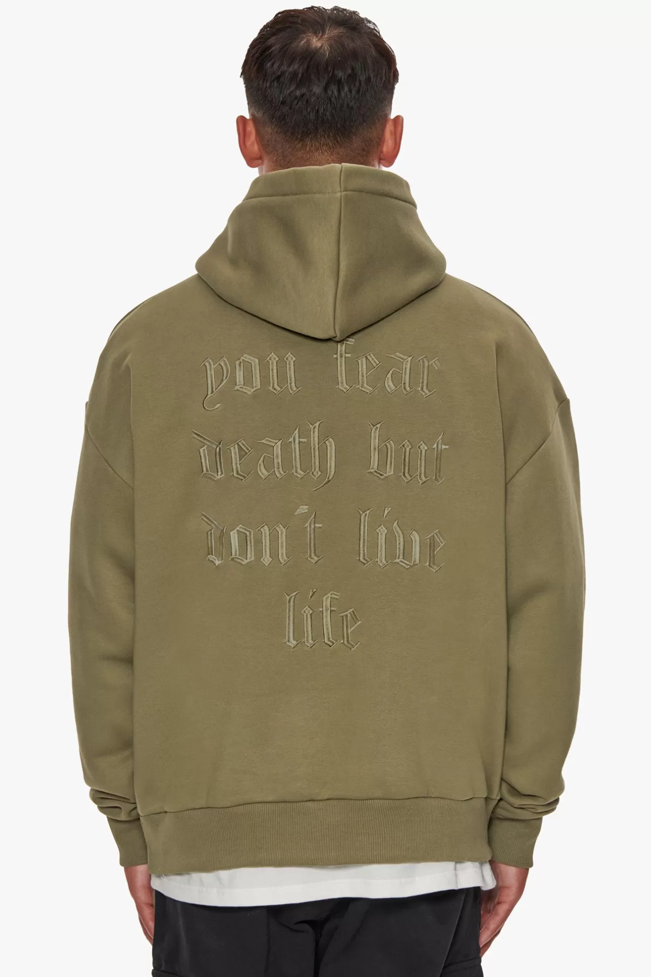 Dropsize HEAVY OVERSIZED FEAR DEATH HOODIE OLIVE* Hoodie