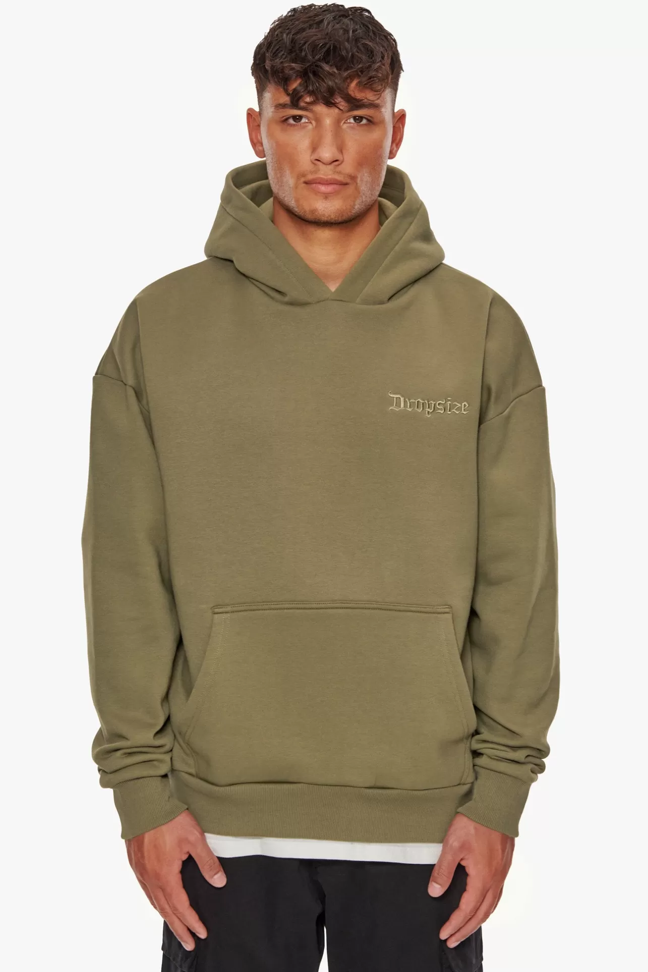 Dropsize HEAVY OVERSIZED FEAR DEATH HOODIE OLIVE* Hoodie