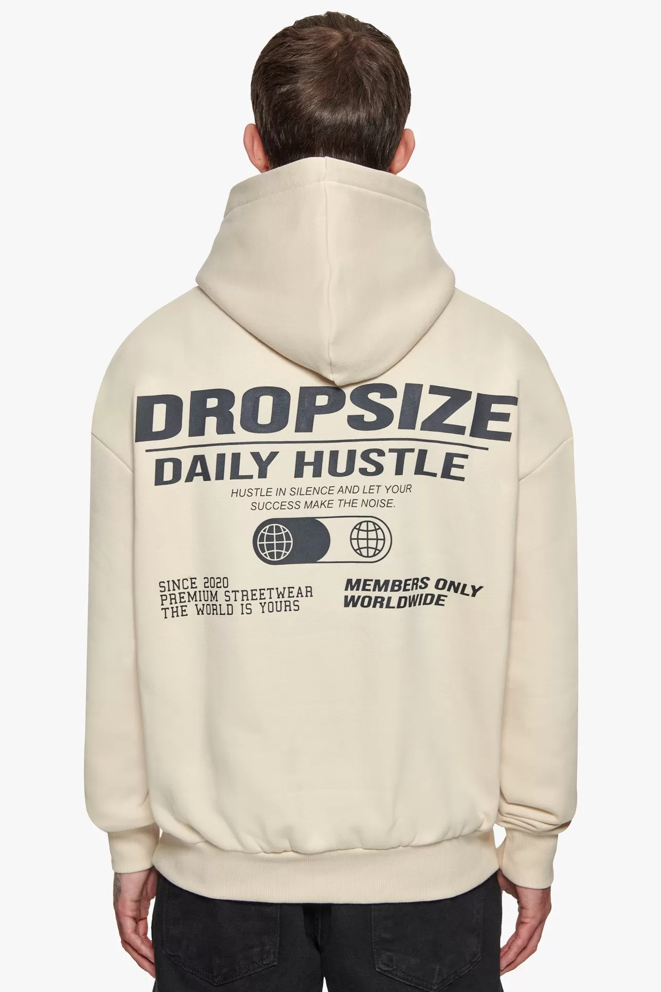 Dropsize HEAVY OVERSIZED HUSTLE IN SILENCE HOODIE COCONUT MILK / GREY* Hoodie