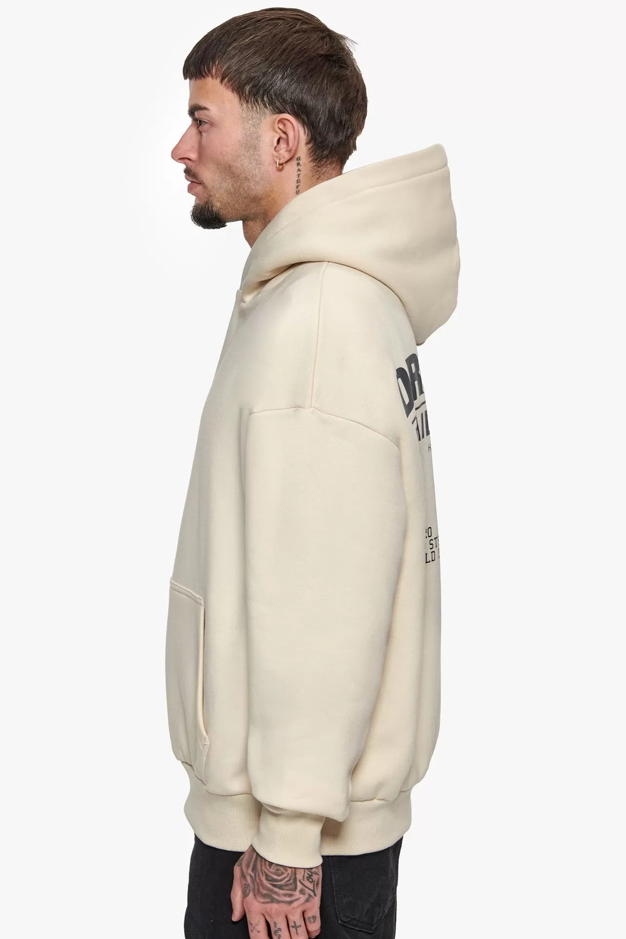 Dropsize HEAVY OVERSIZED HUSTLE IN SILENCE HOODIE COCONUT MILK / GREY* Hoodie