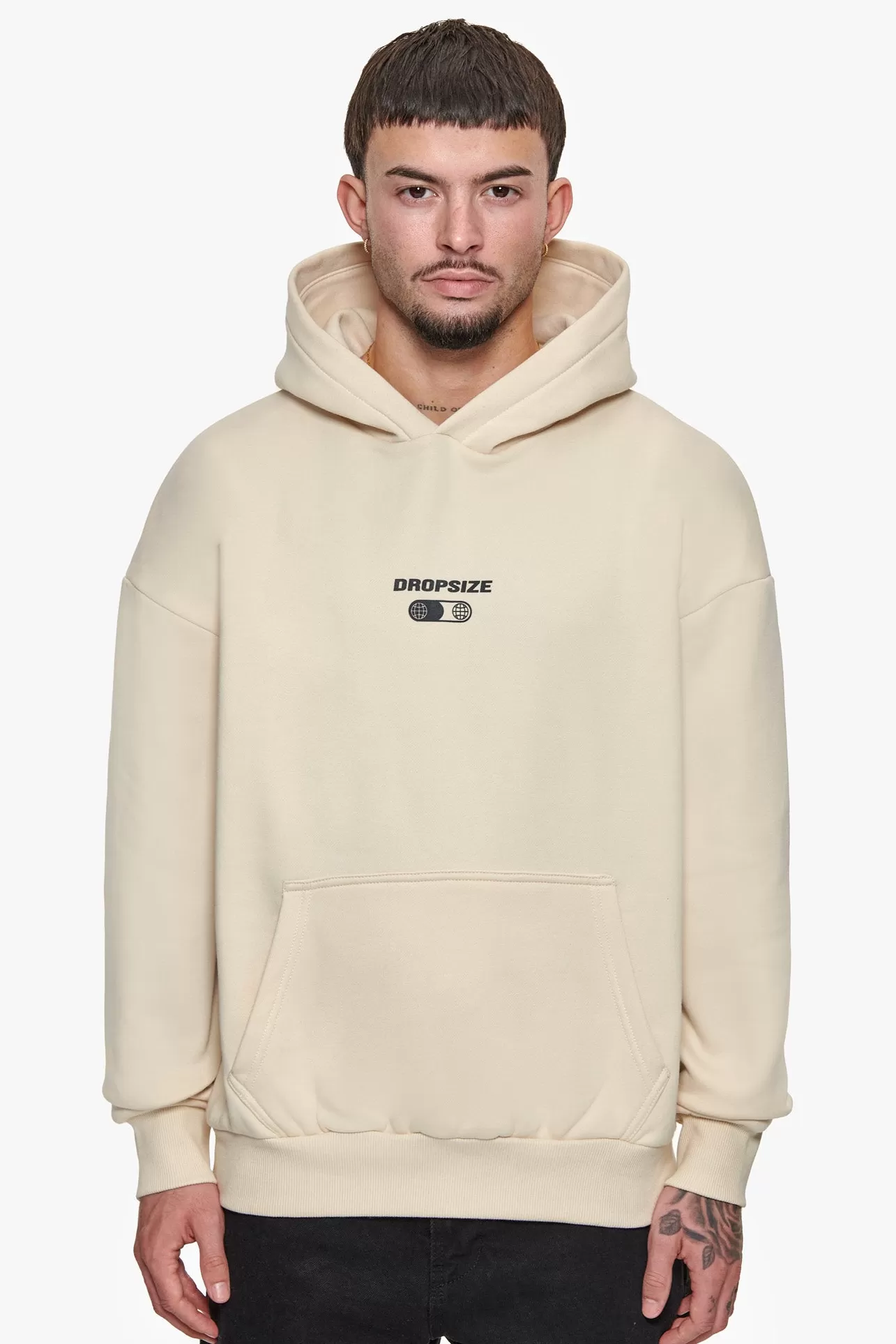 Dropsize HEAVY OVERSIZED HUSTLE IN SILENCE HOODIE COCONUT MILK / GREY* Hoodie