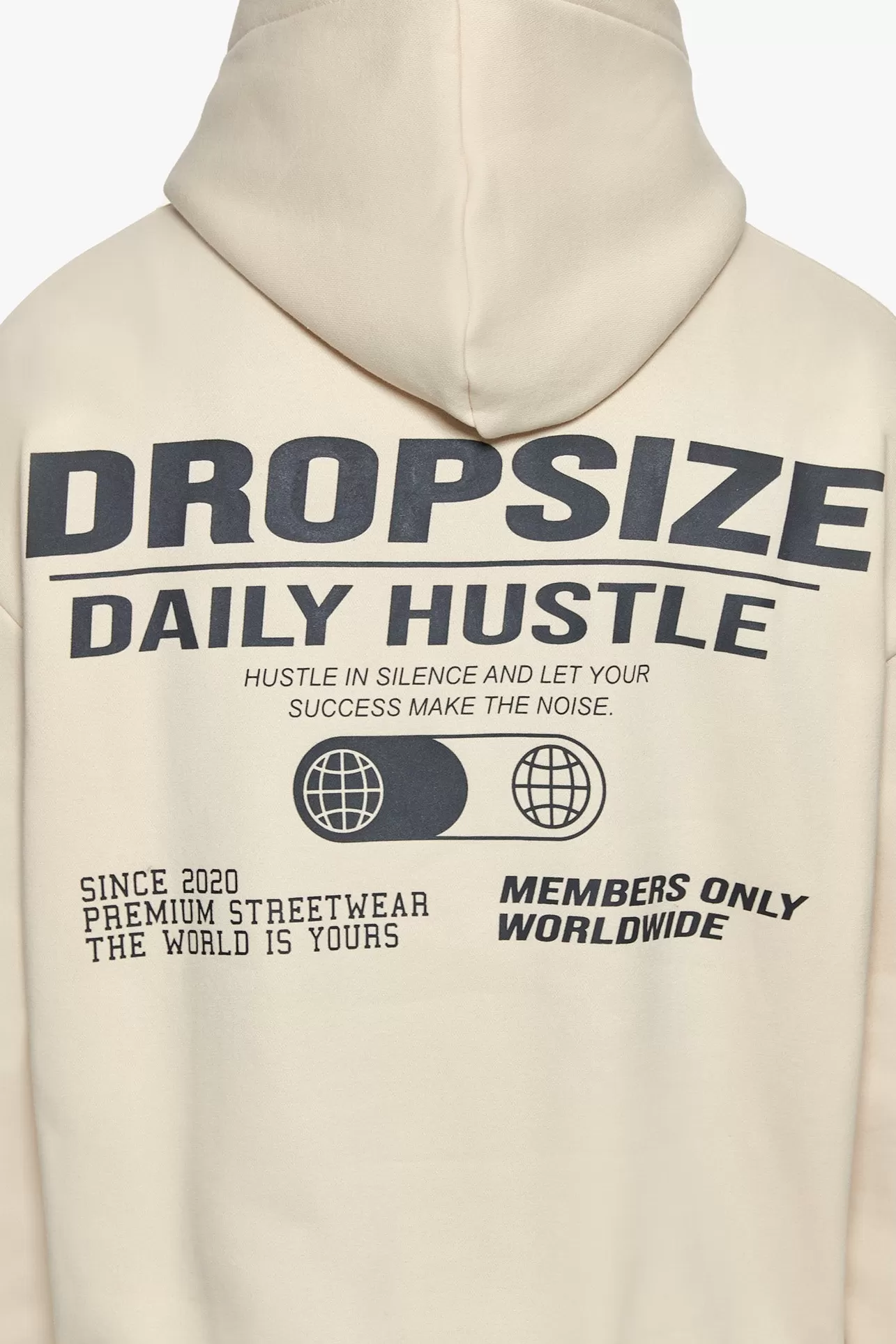 Dropsize HEAVY OVERSIZED HUSTLE IN SILENCE HOODIE COCONUT MILK / GREY* Hoodie