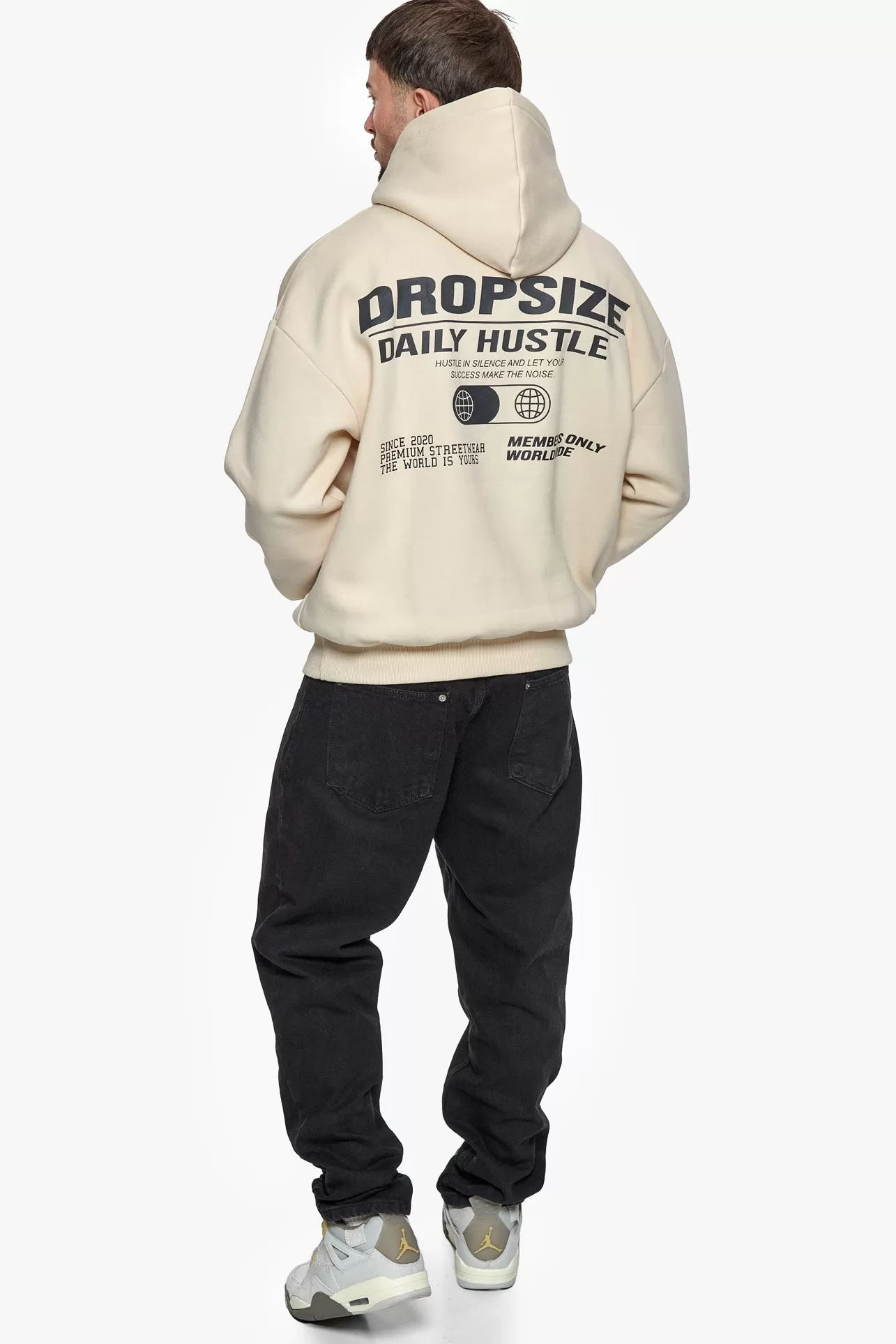 Dropsize HEAVY OVERSIZED HUSTLE IN SILENCE HOODIE COCONUT MILK / GREY* Hoodie