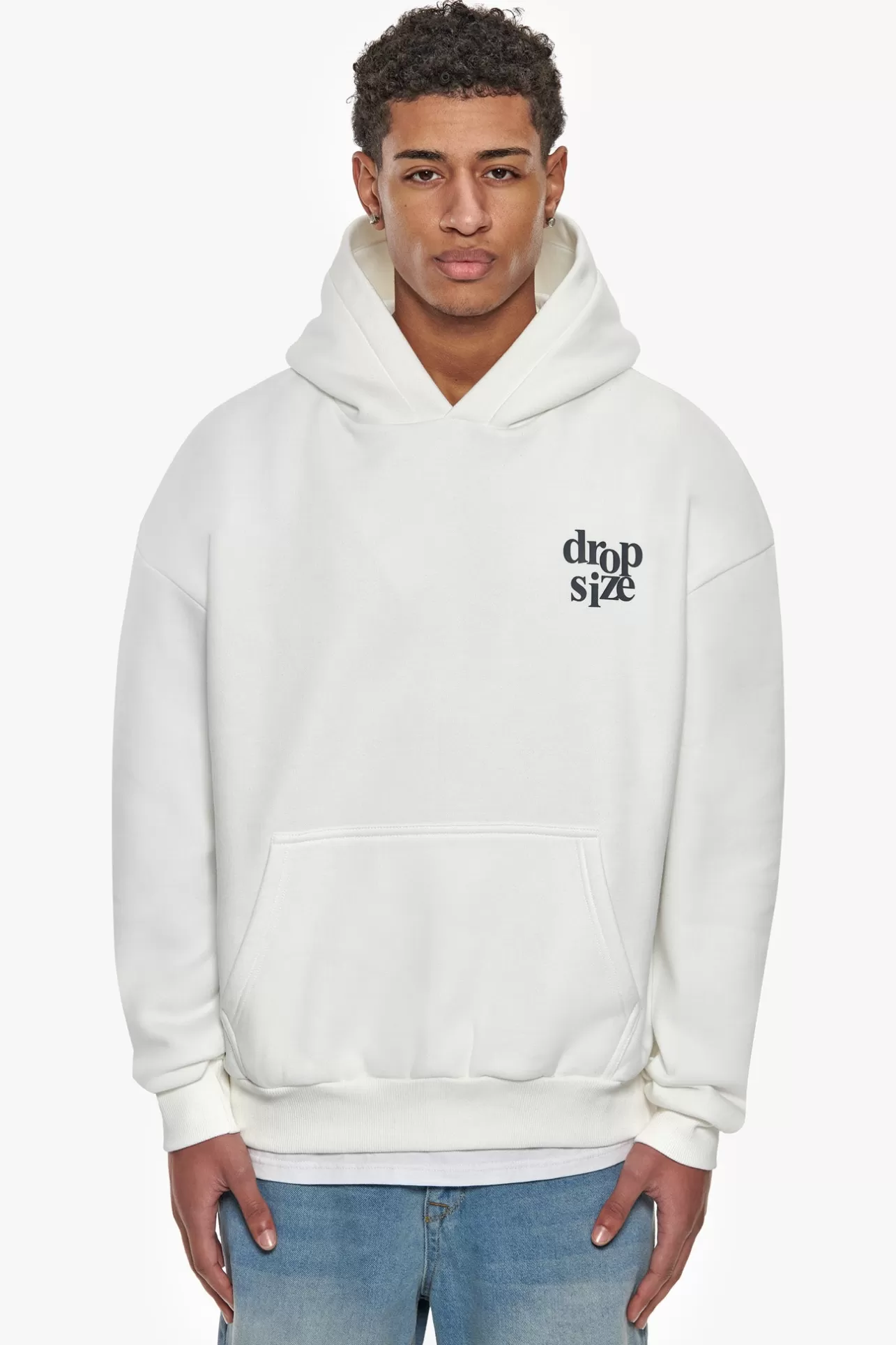 Dropsize HEAVY OVERSIZED LETTERS HOODIE CREAM WHITE / STEEL GREY* Hoodie
