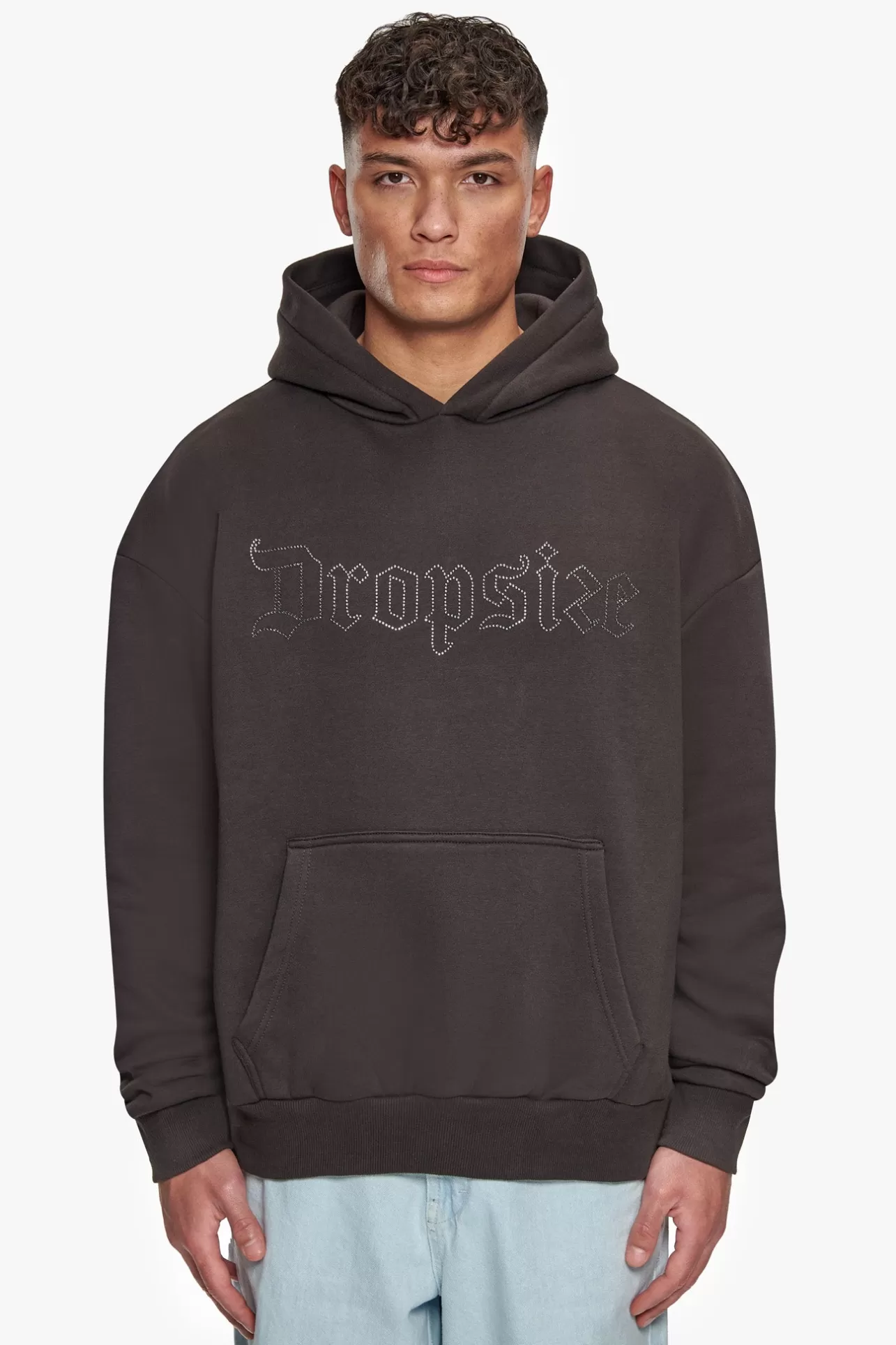 Dropsize HEAVY OVERSIZED RHINESTONE HOODIE WASHED BLACK* Hoodie