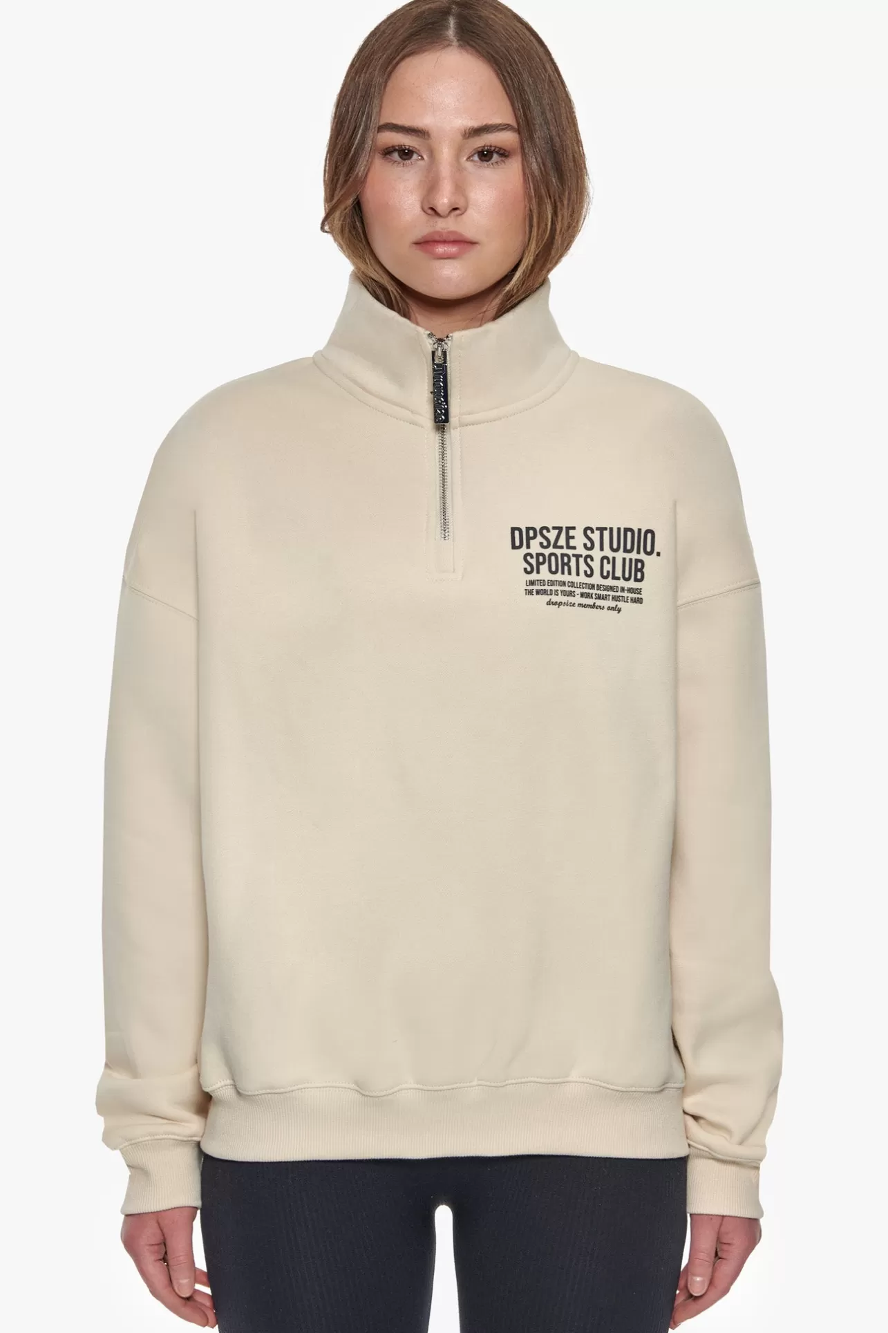 Dropsize HEAVY OVERSIZED SPORTSCLUB HALF ZIP HOODIE COCONUT MILK*Women Women