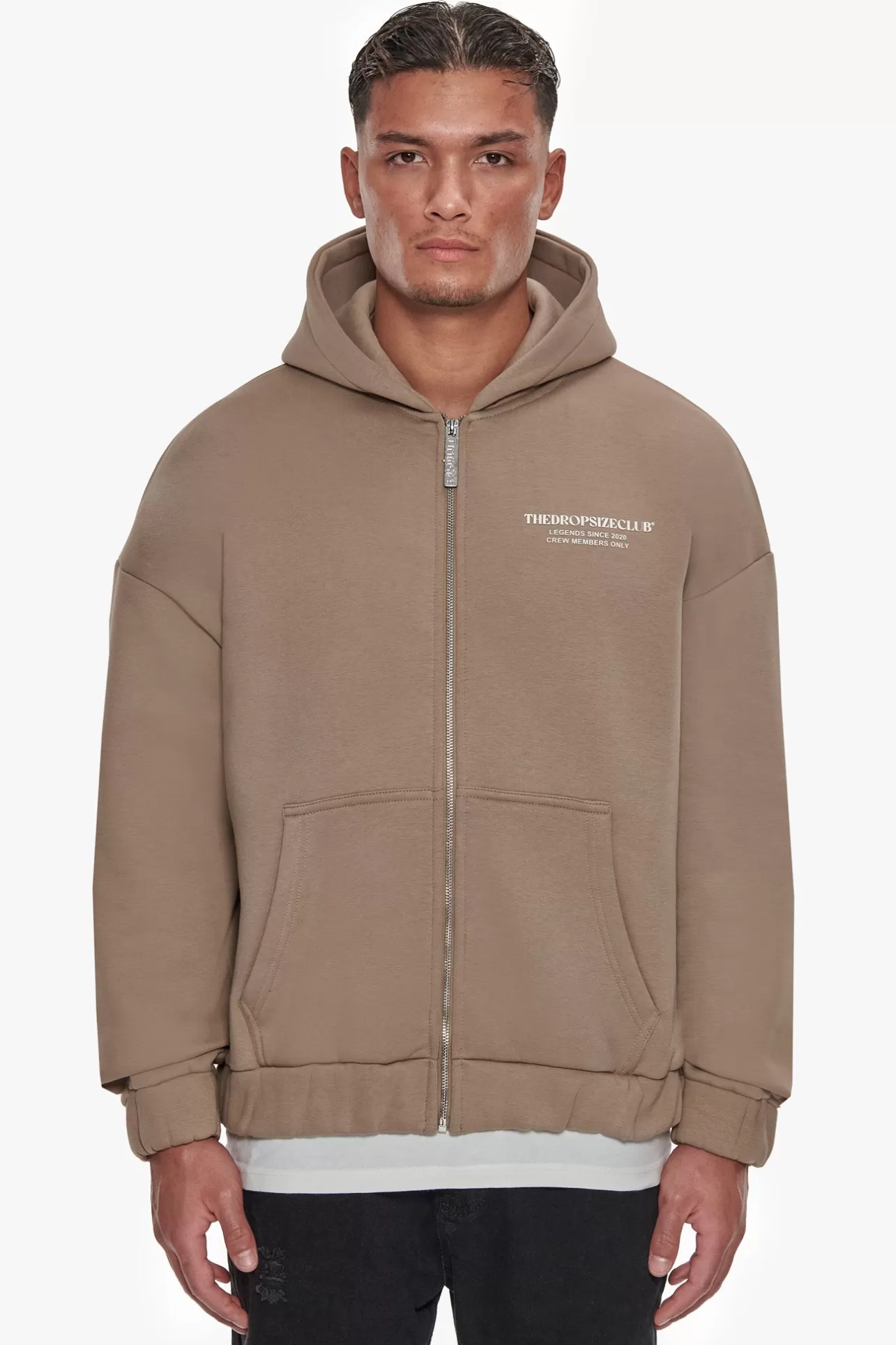 Dropsize HEAVY OVERSIZED TDC ZIP HOODIE SILVER MINK* Zips