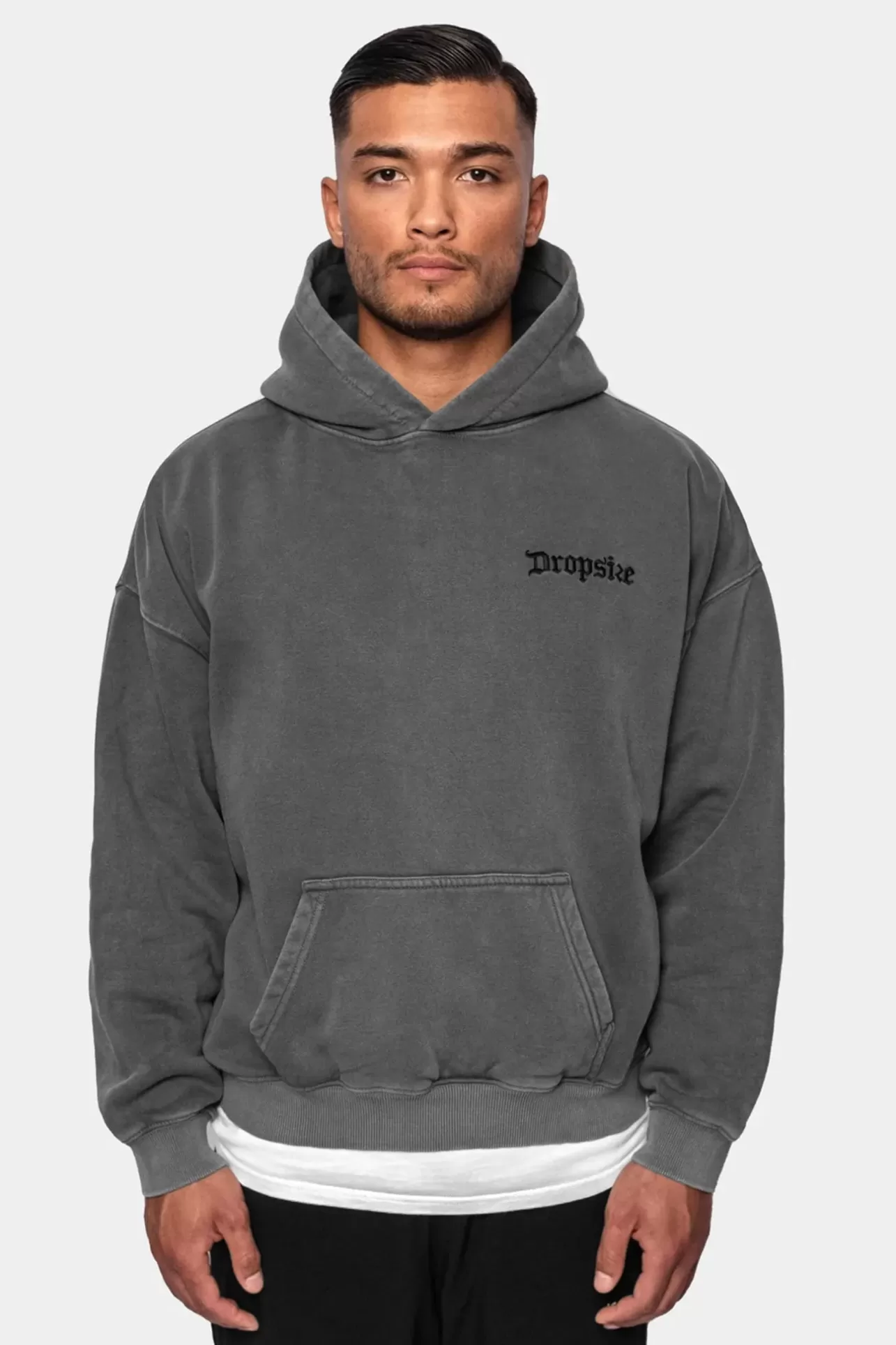 Dropsize HEAVY OVERSIZED WASHED GRAY EMBO HOODIE* Hoodie