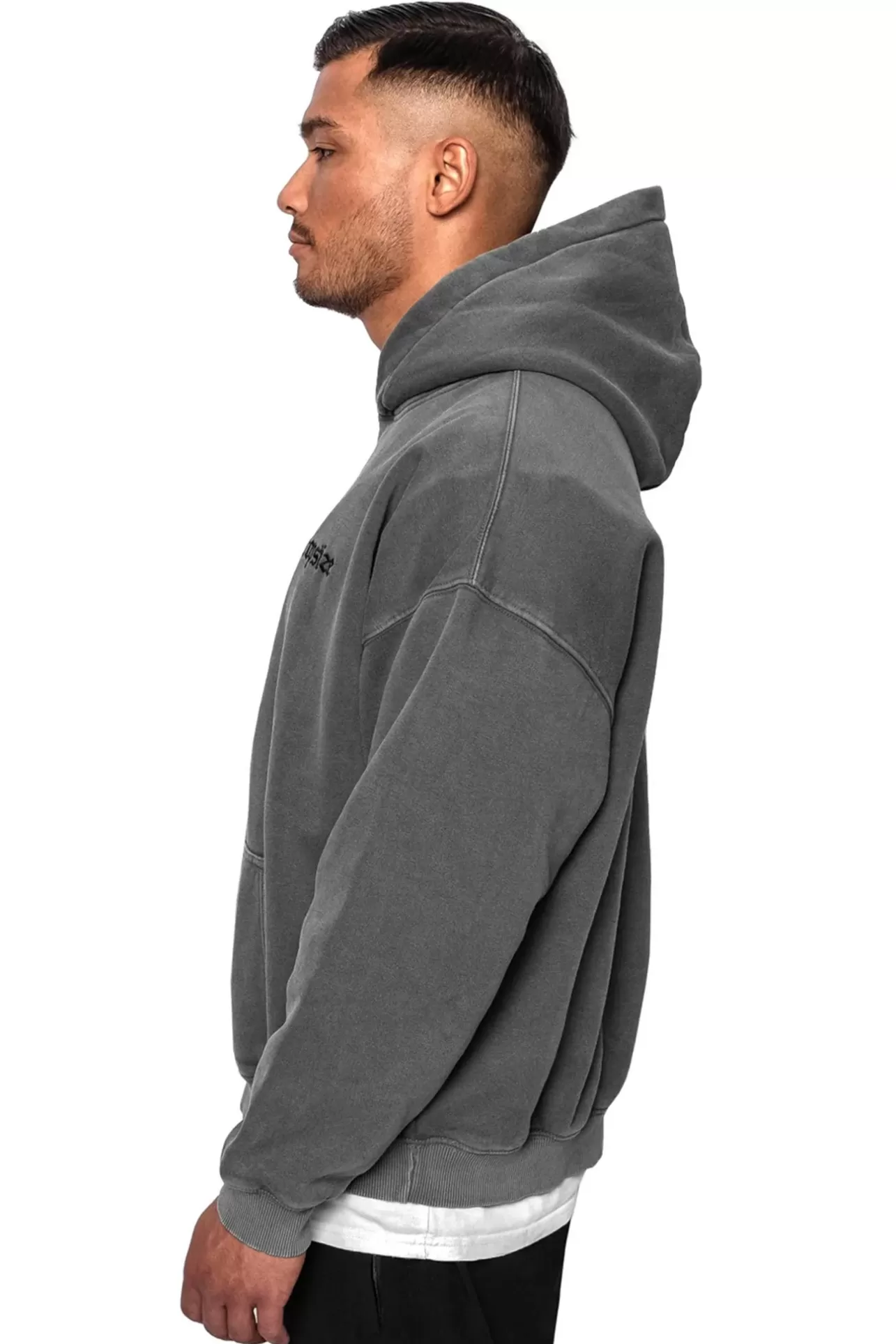 Dropsize HEAVY OVERSIZED WASHED GRAY EMBO HOODIE* Hoodie