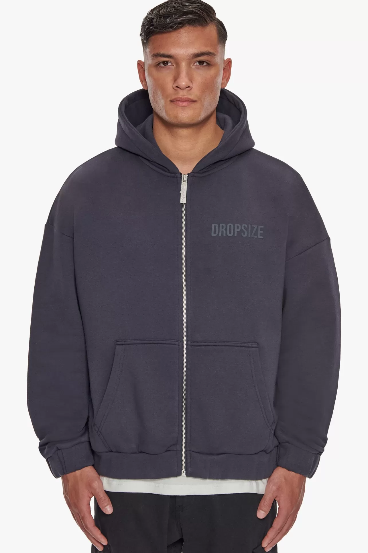 Dropsize HEAVY OVERSIZED ZIP HOODIE WASHED NAVY* Zips