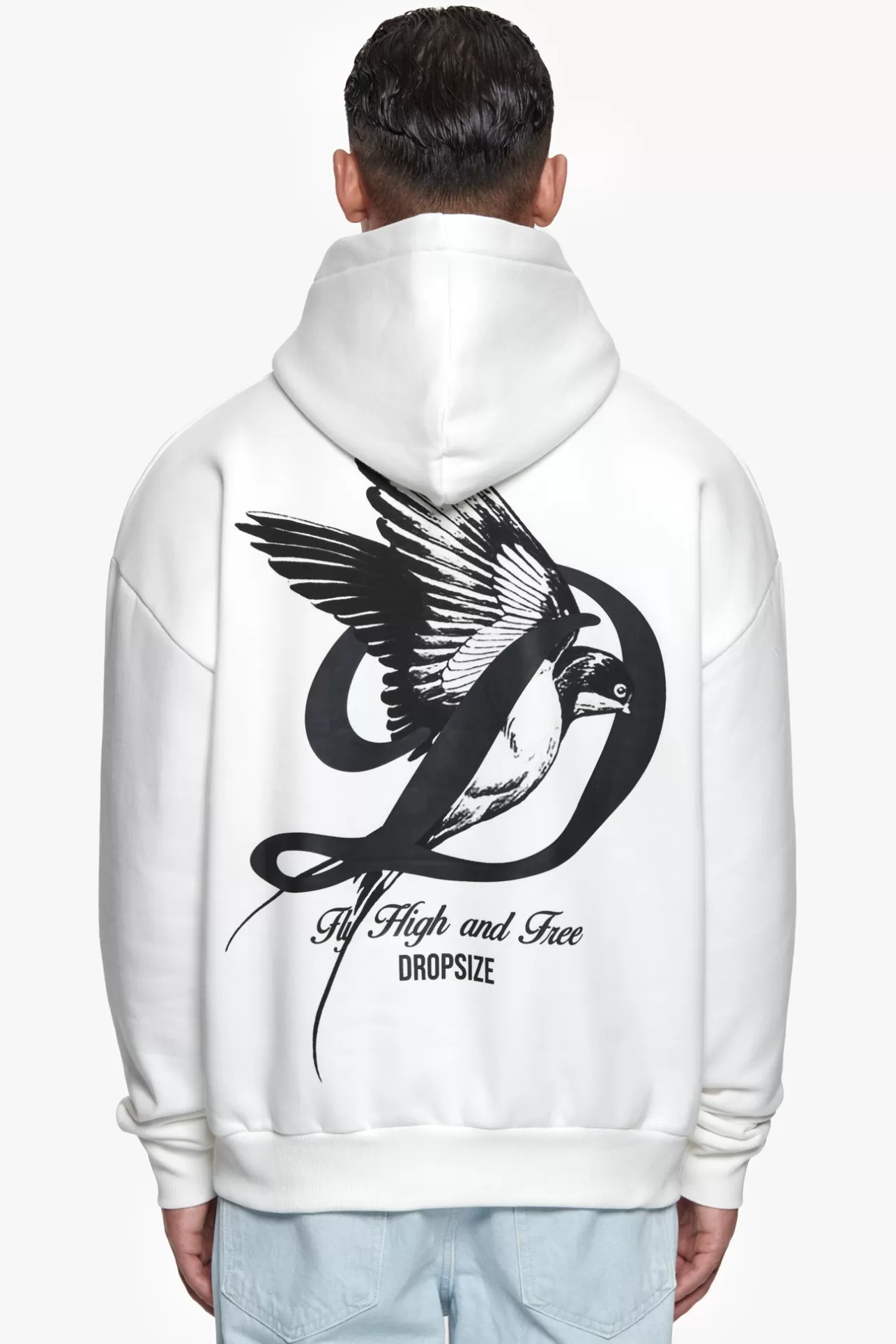 Dropsize HEAVY OVERZIZE FLY HIGH HOODIE WASHED WHITE* Hoodie