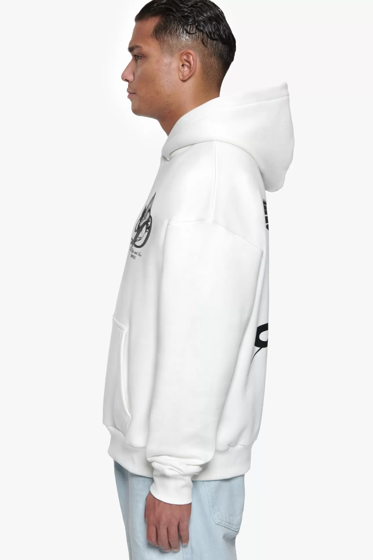 Dropsize HEAVY OVERZIZE FLY HIGH HOODIE WASHED WHITE* Hoodie