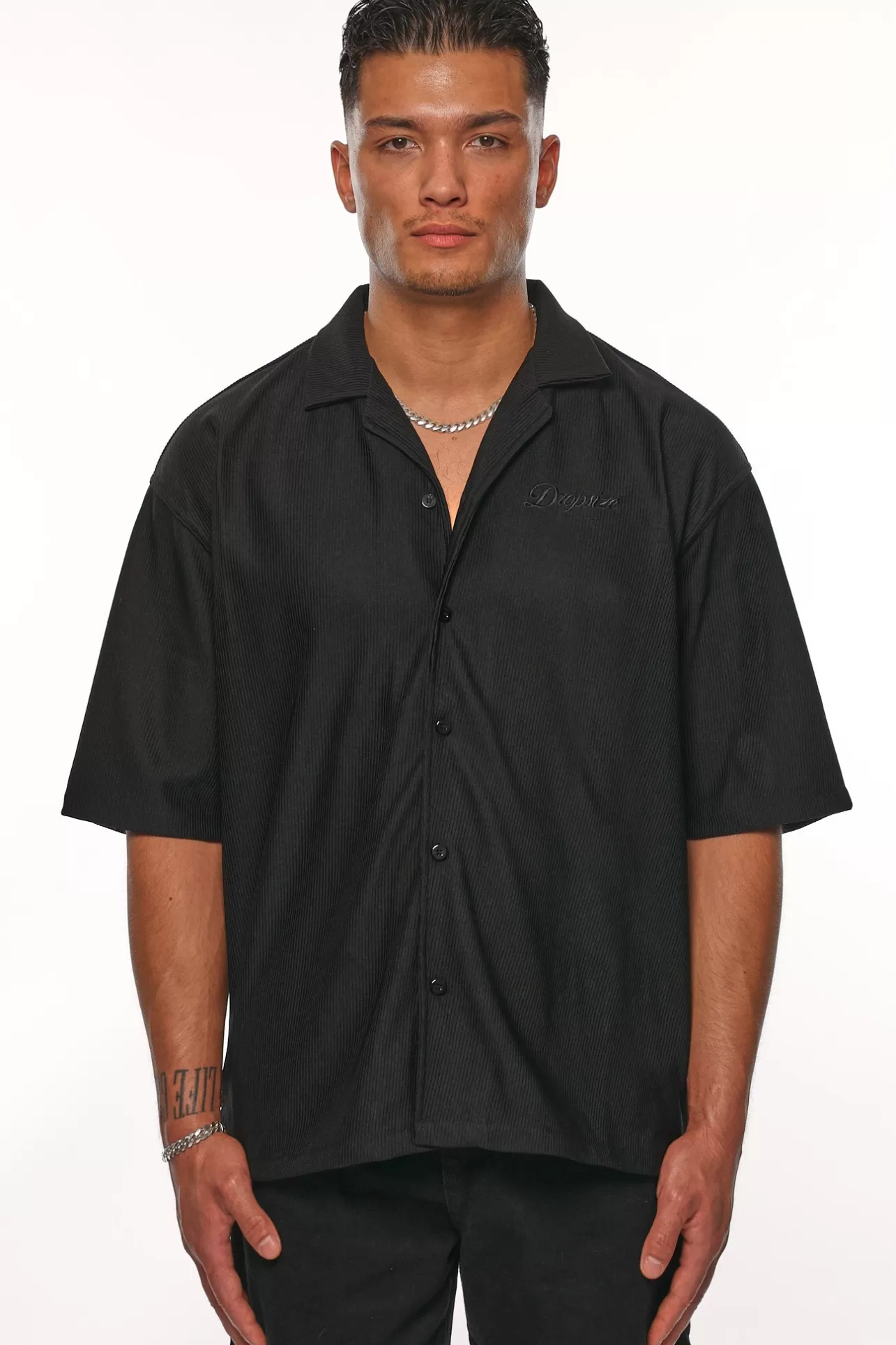 Dropsize HEAVY PLISSEE SUMMER SHIRT BLACK* T Shirt