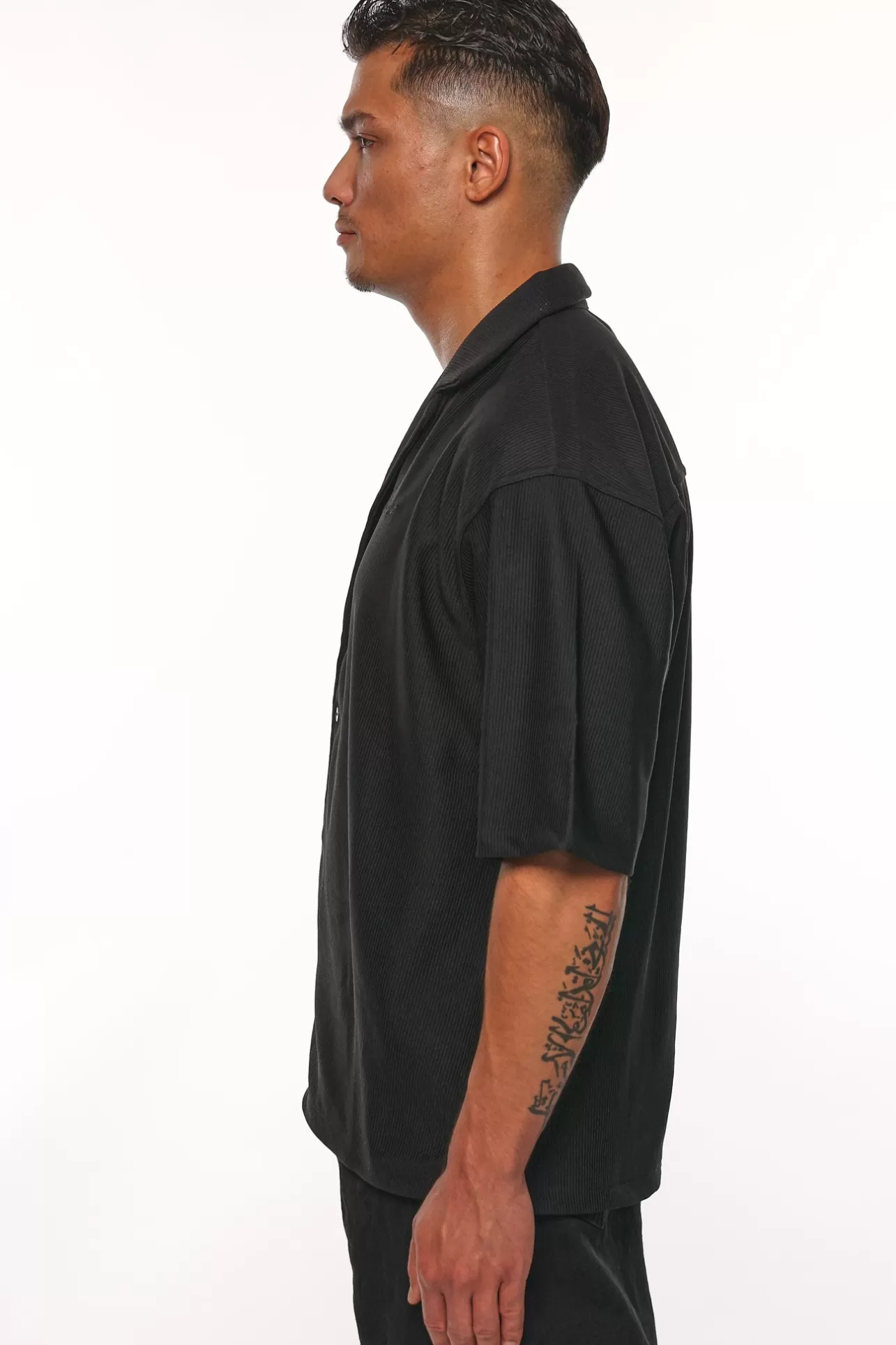 Dropsize HEAVY PLISSEE SUMMER SHIRT BLACK* T Shirt