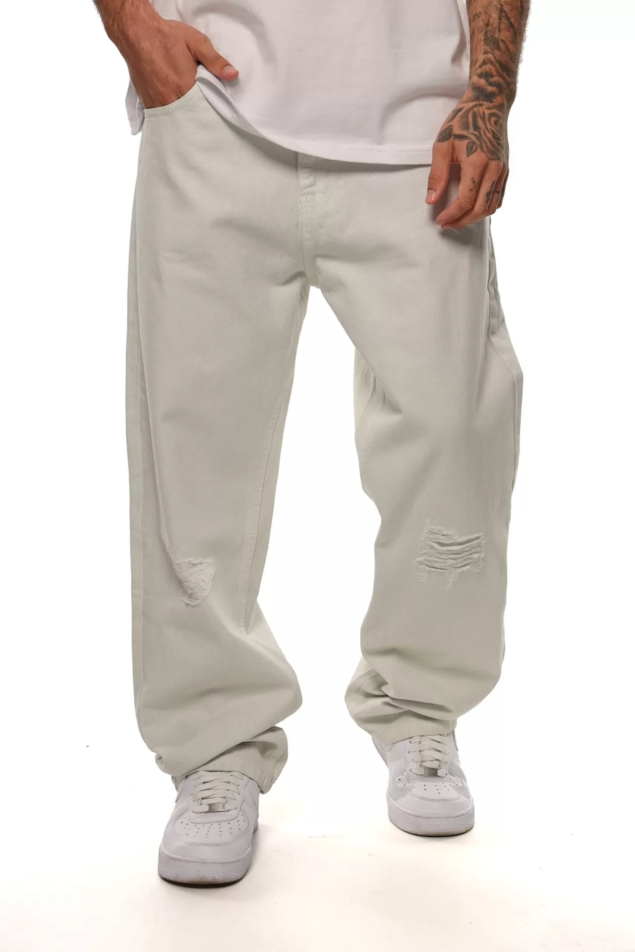 Dropsize RIPPED JEANS WHITE* Jeans