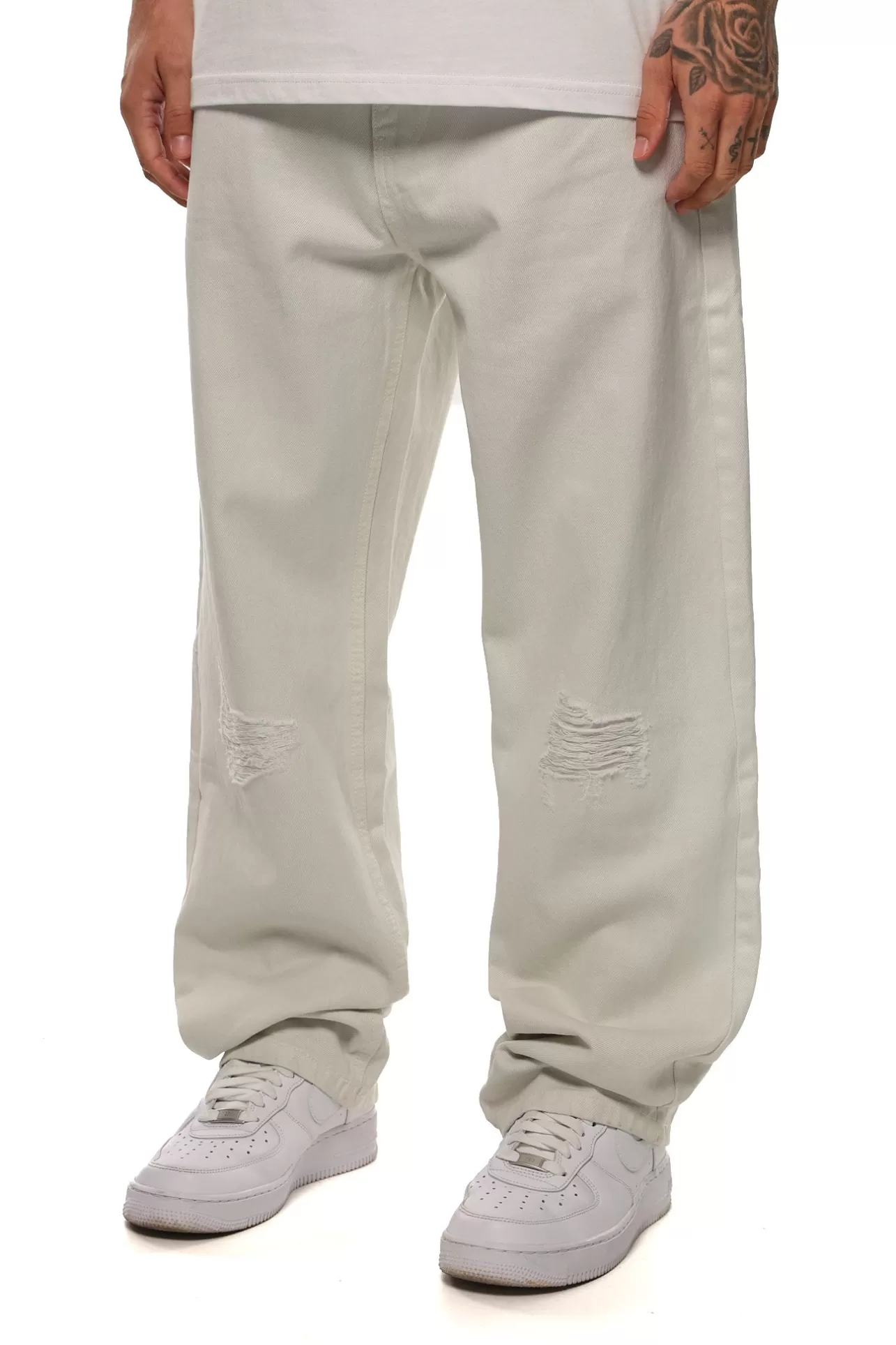 Dropsize RIPPED JEANS WHITE* Jeans