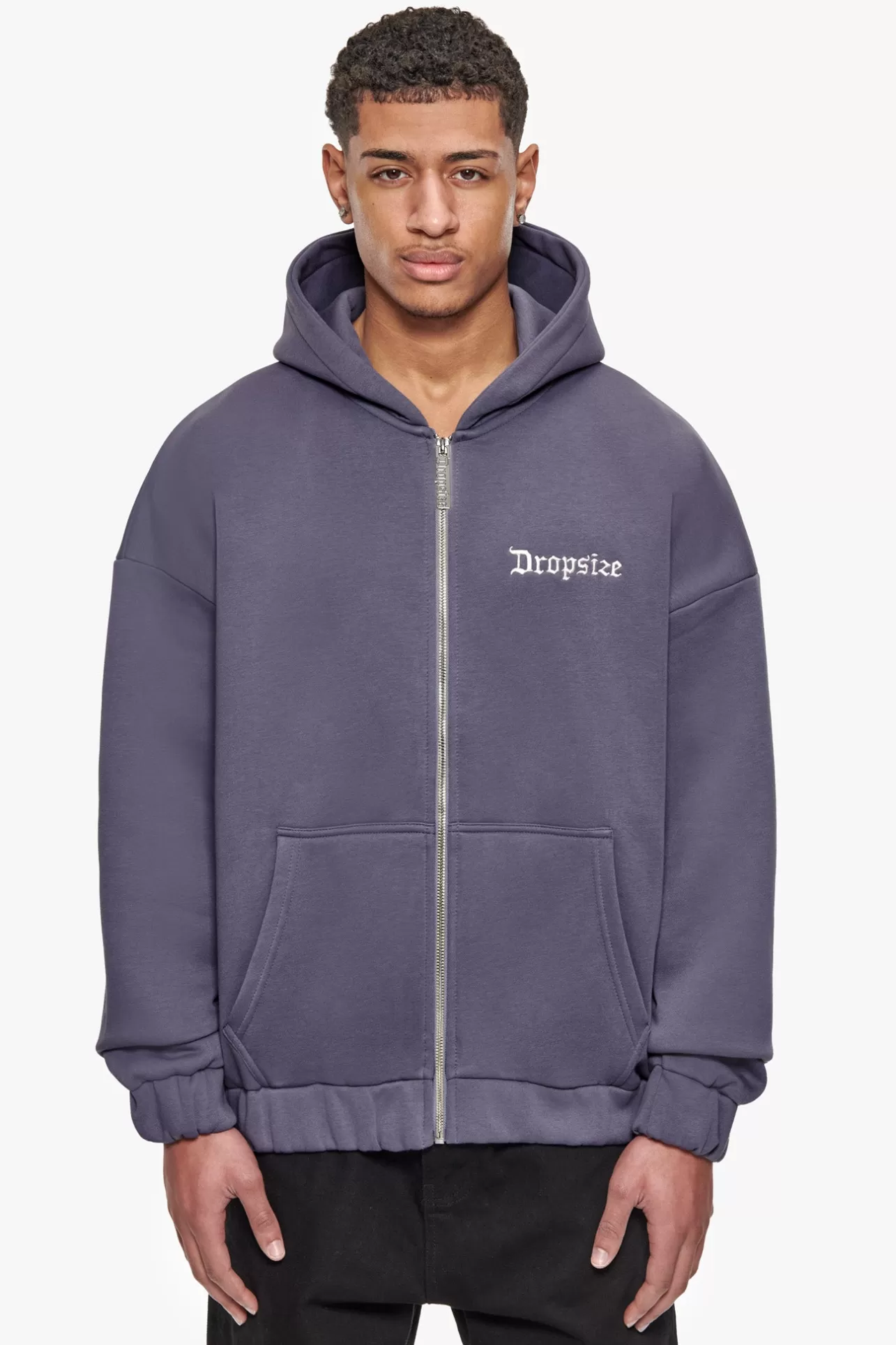 Dropsize SUPER HEAVY OVERISZE BLANK ZIP HOODIE GRANITE* Zips