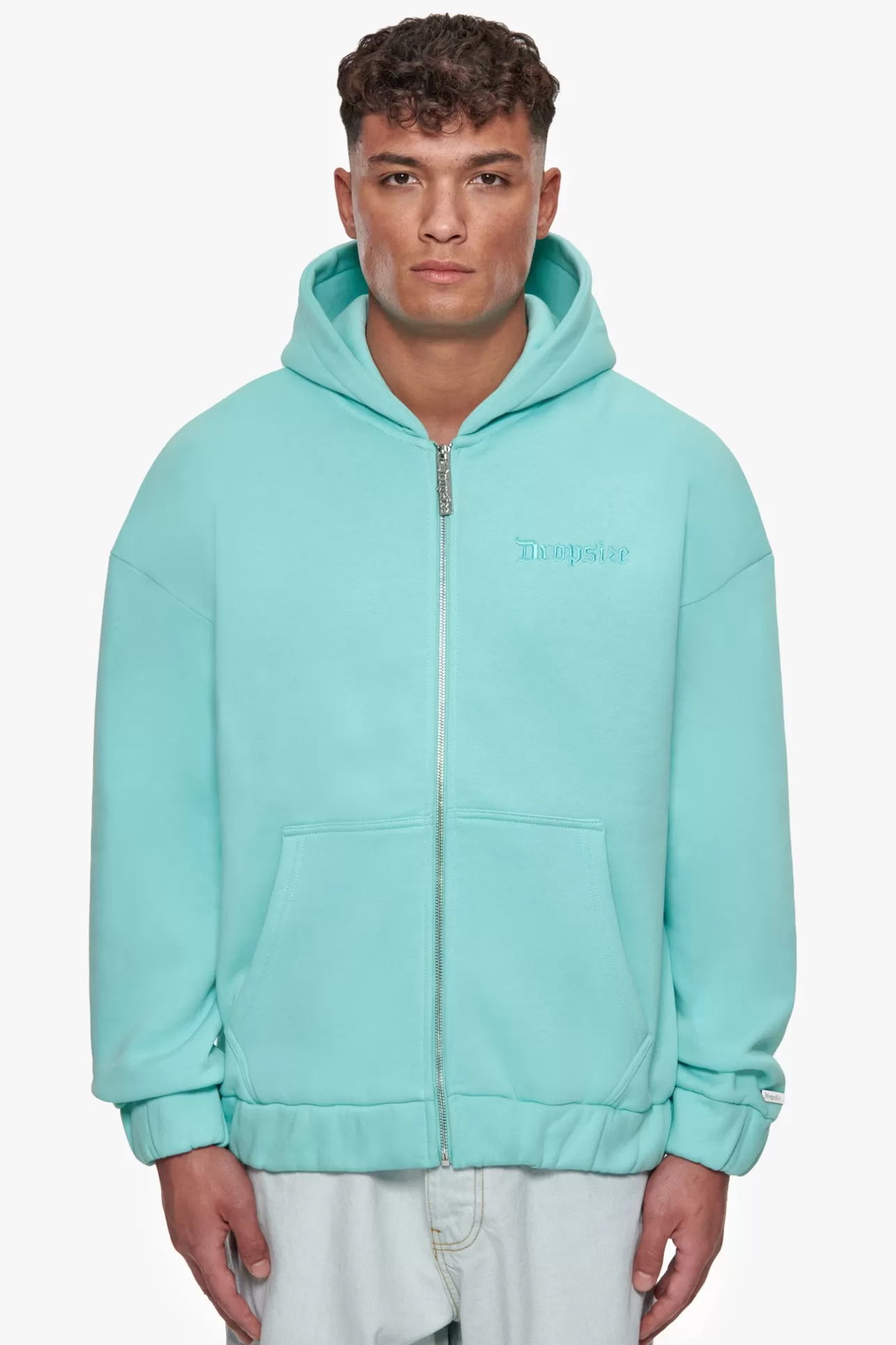 Dropsize SUPER HEAVY OVERISZE BLANK ZIP HOODIE TURQUOISE* Zips