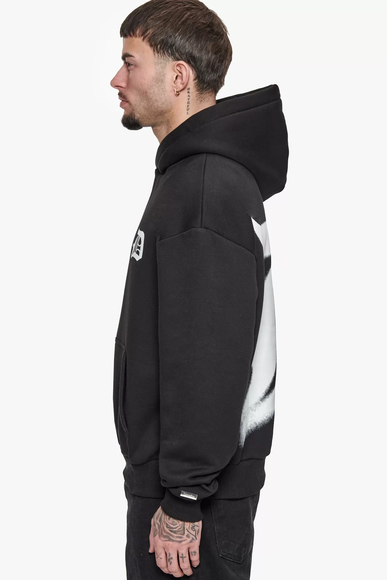 Dropsize SUPER HEAVY OVERSIZE BLURRED LOGO HOODIE BLACK* Hoodie