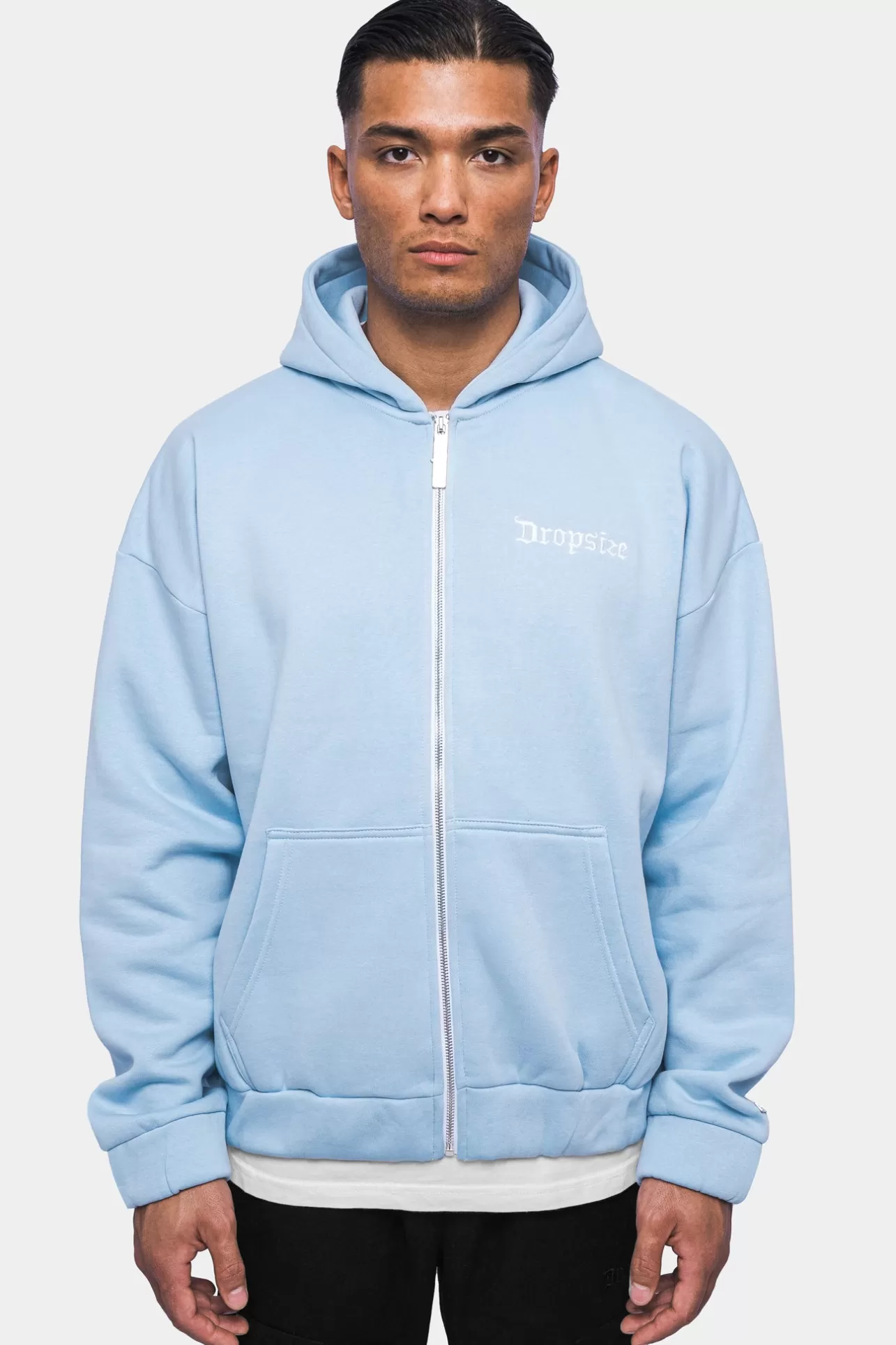 Dropsize SUPER HEAVY OVERSIZE BLANK ZIP HOODIE BABY BLUE* Zips