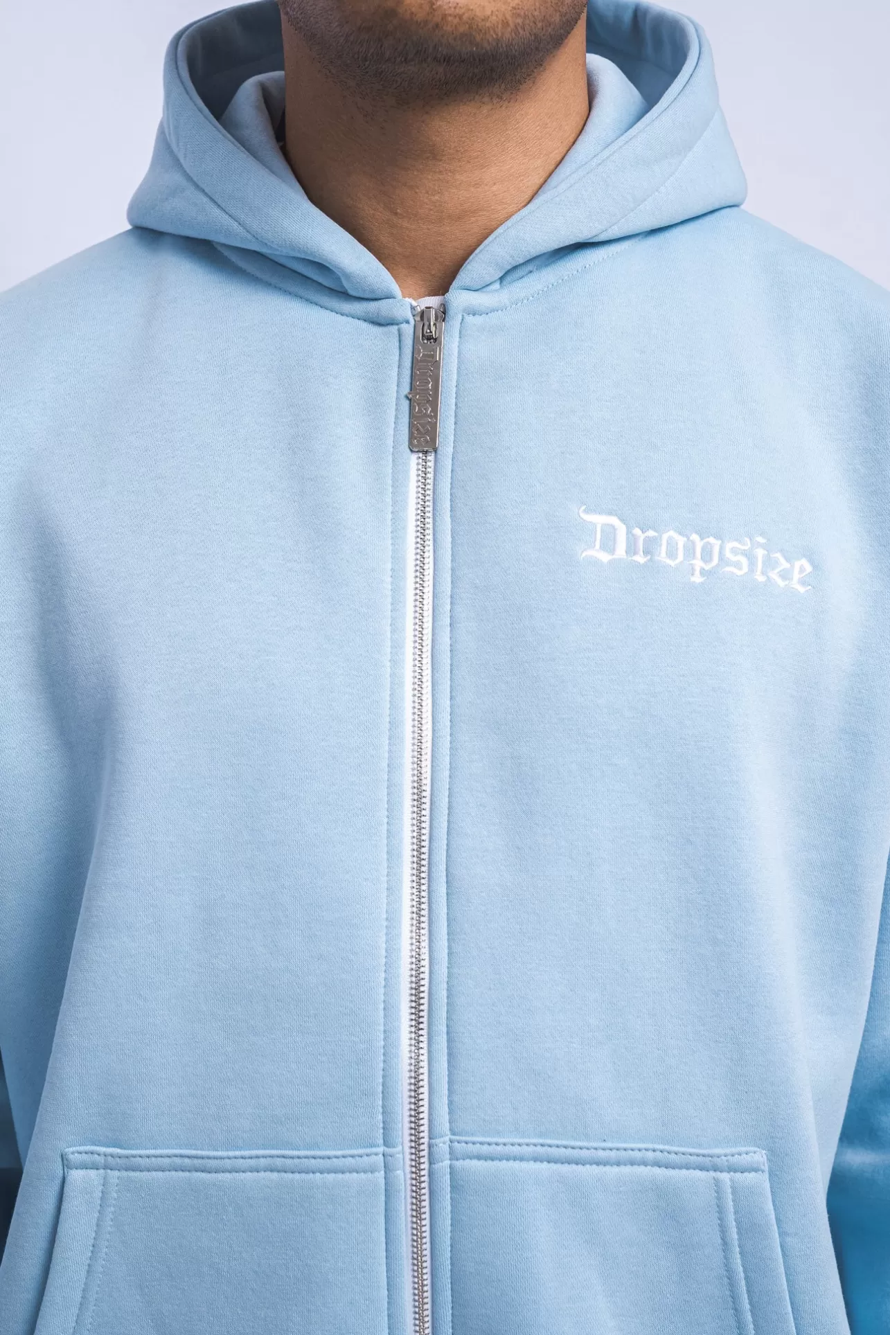 Dropsize SUPER HEAVY OVERSIZE BLANK ZIP HOODIE BABY BLUE* Zips
