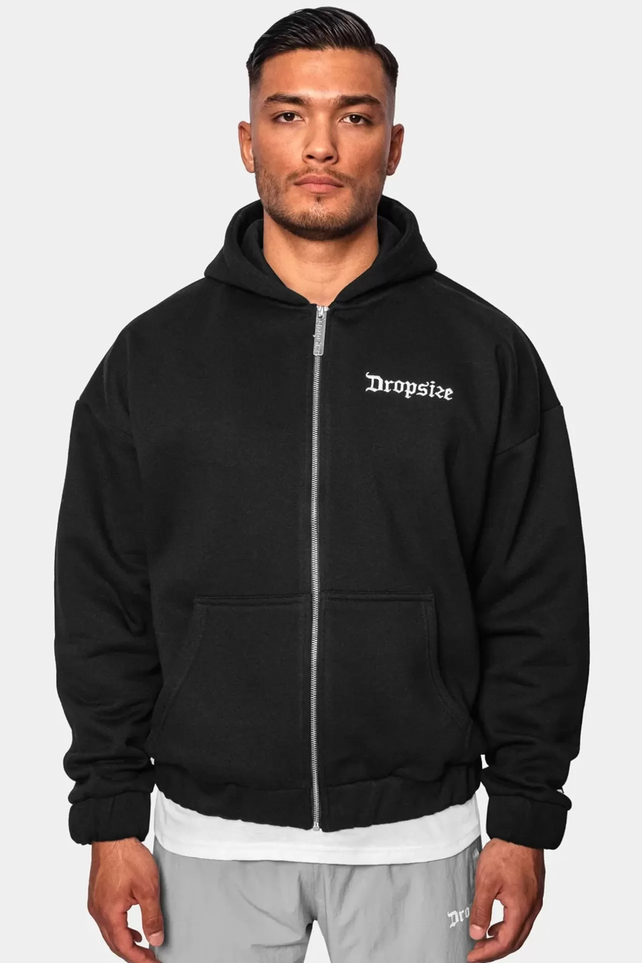Dropsize SUPER HEAVY OVERSIZE BLANK ZIP HOODIE BLACK* Zips