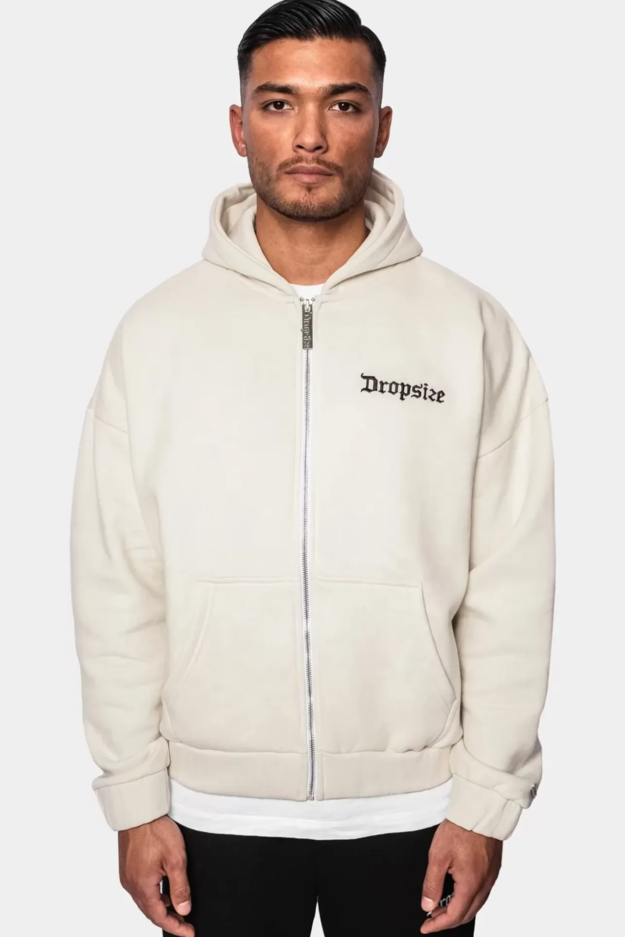 Dropsize SUPER HEAVY OVERSIZE BLANK ZIP HOODIE COCONUT MILK* Zips