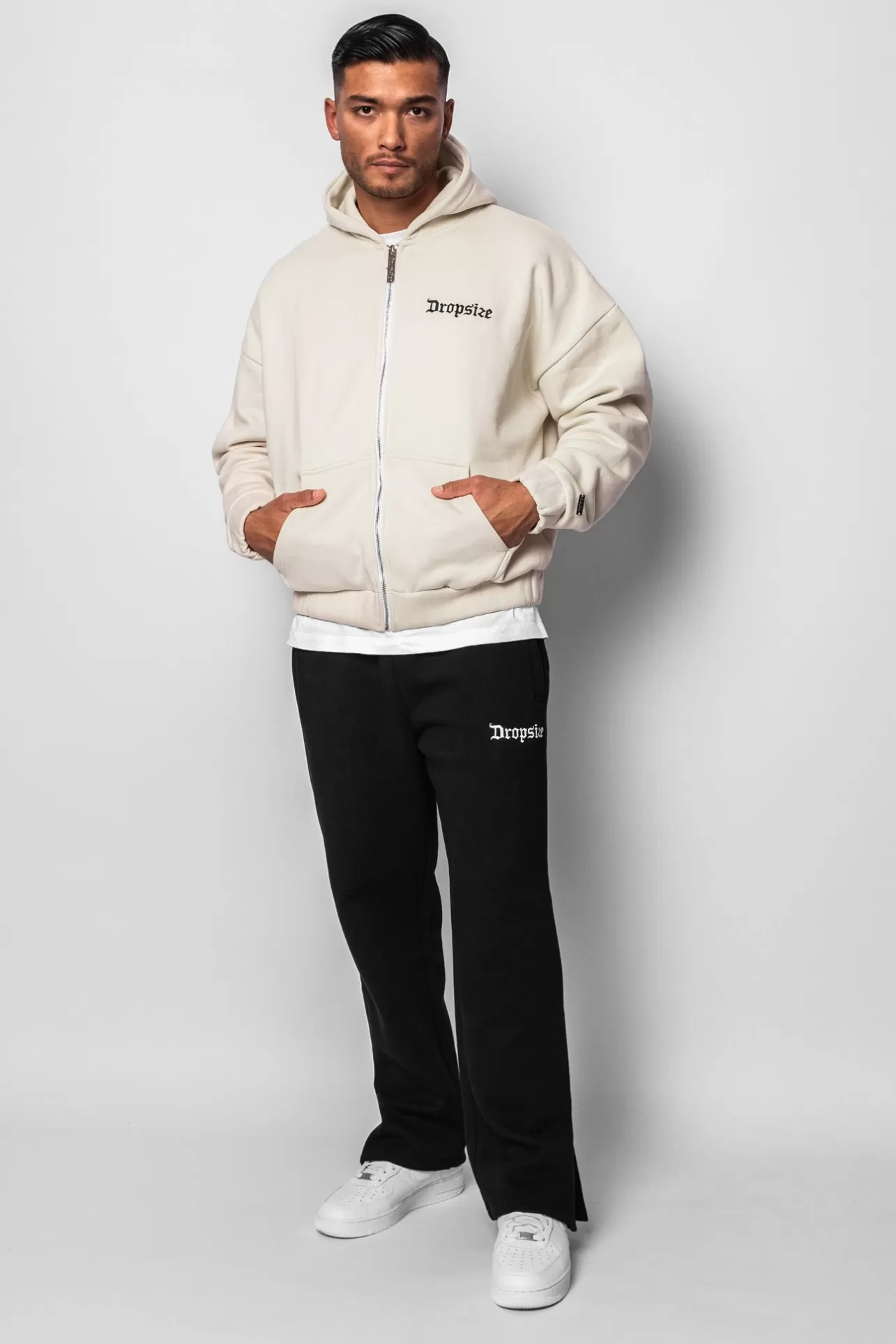 Dropsize SUPER HEAVY OVERSIZE BLANK ZIP HOODIE COCONUT MILK* Zips